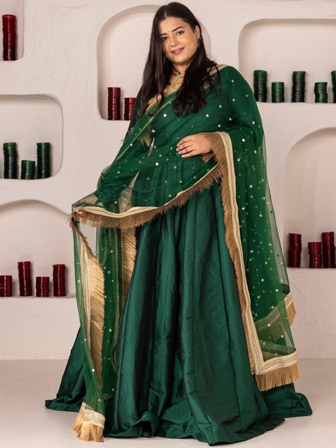

OneWe Empire Gotta Patti Pure Silk Kurta With Dupatta, Green