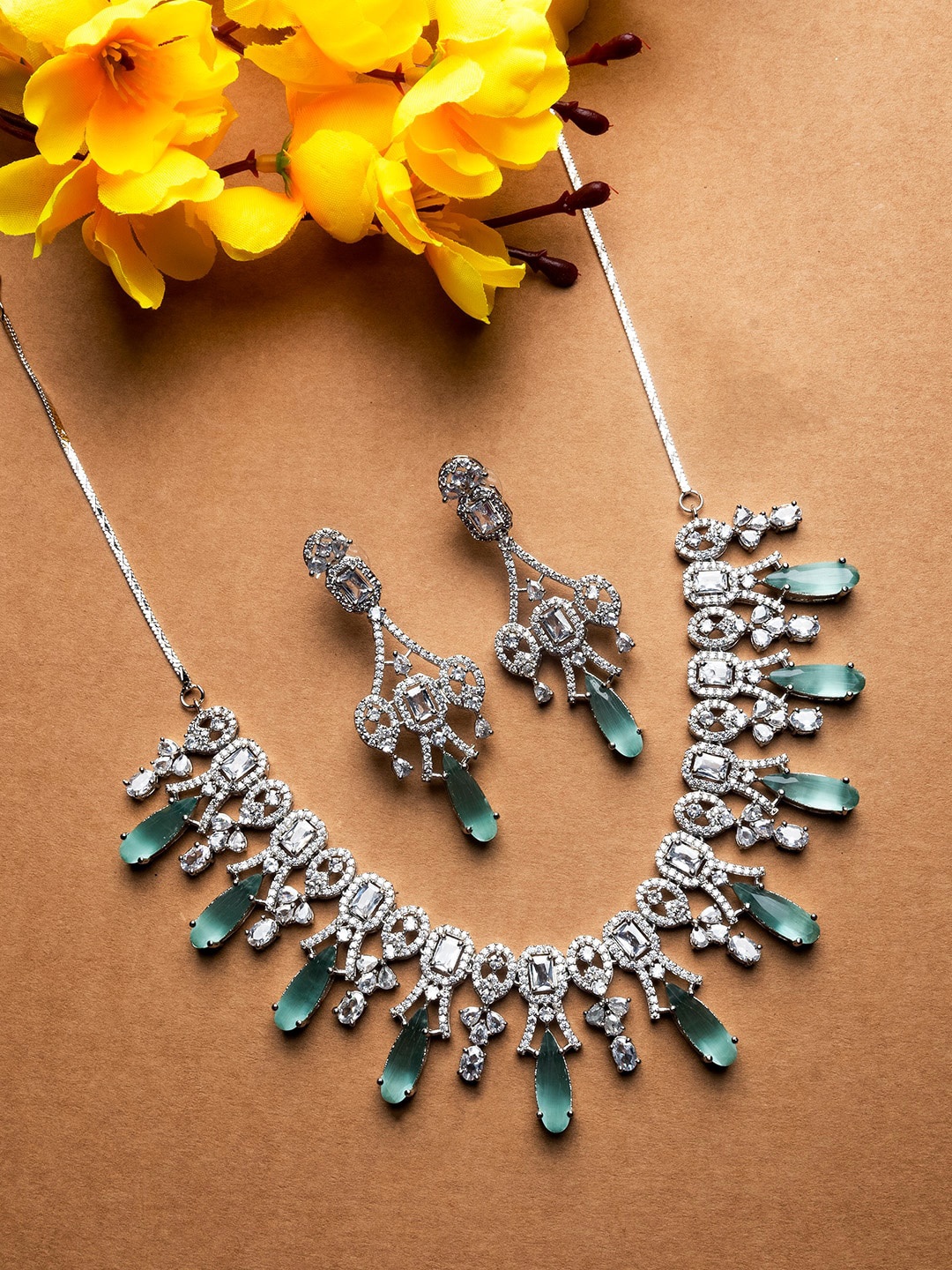 

StileAdda Silver Plated American Diamond Stone Studded Jewellery Set