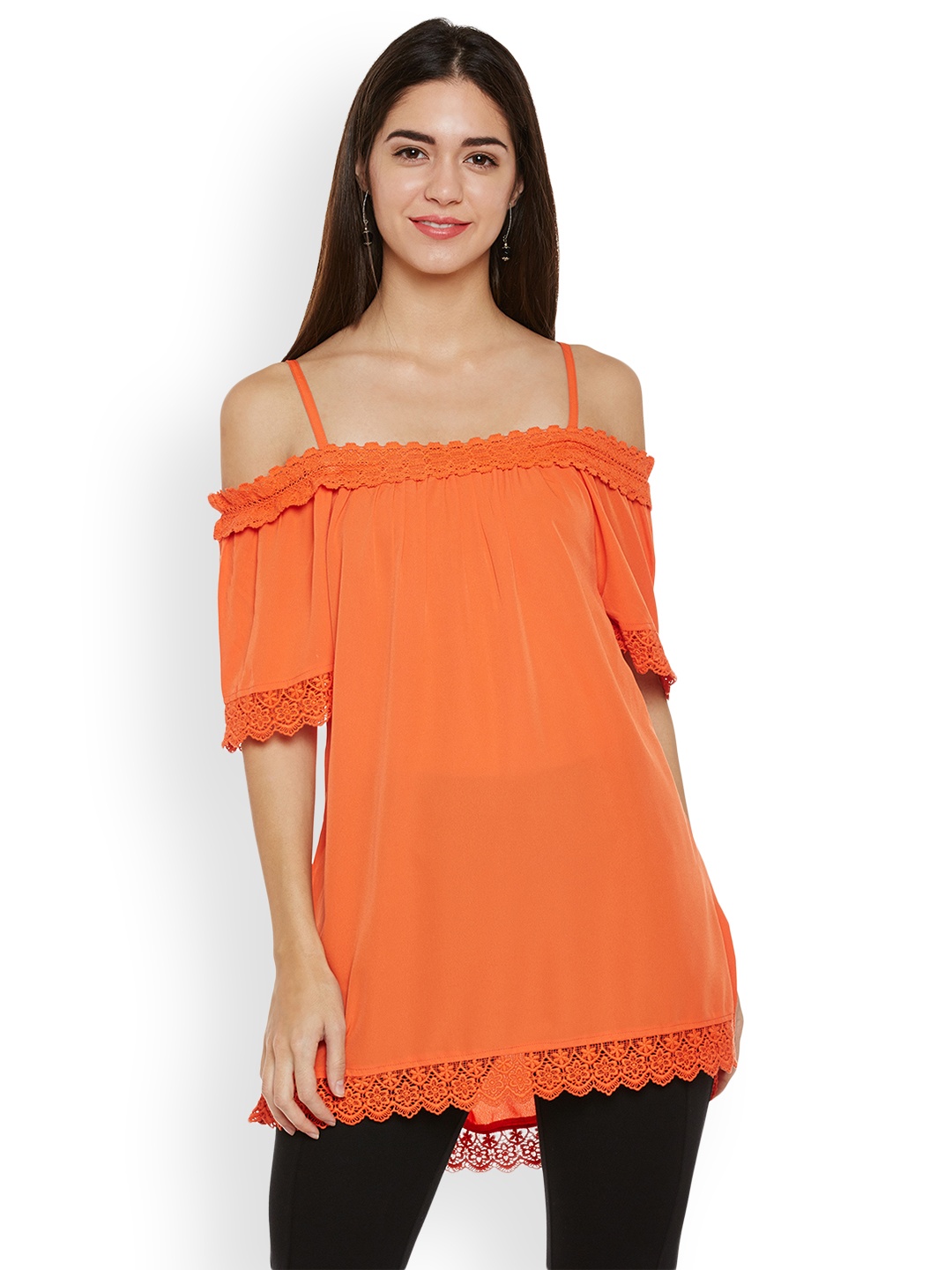 

Oxolloxo Women Orange Solid A-Line Off Shoulder Top