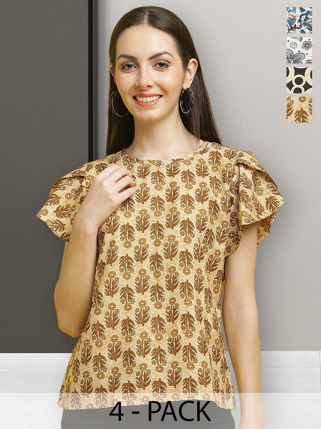 

Poshyaa Multicoloured Floral Print Crepe Peplum Top, Multi