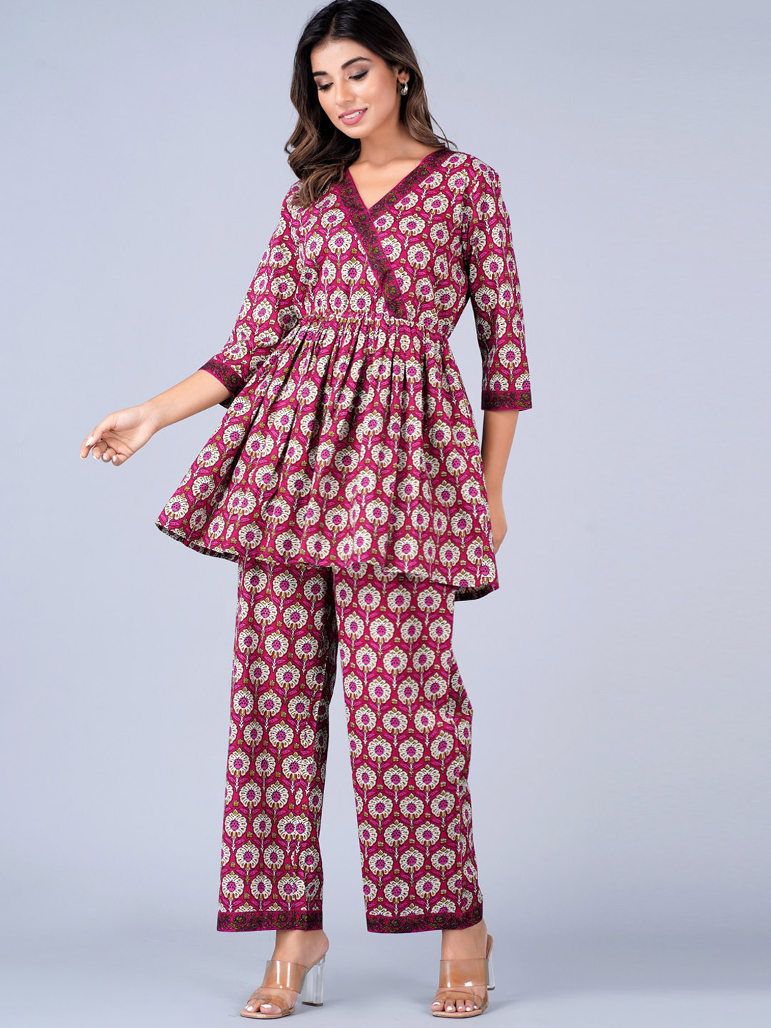 

KUROCK Ethnic Motifs Printed Pure Cotton Co-Ords, Maroon