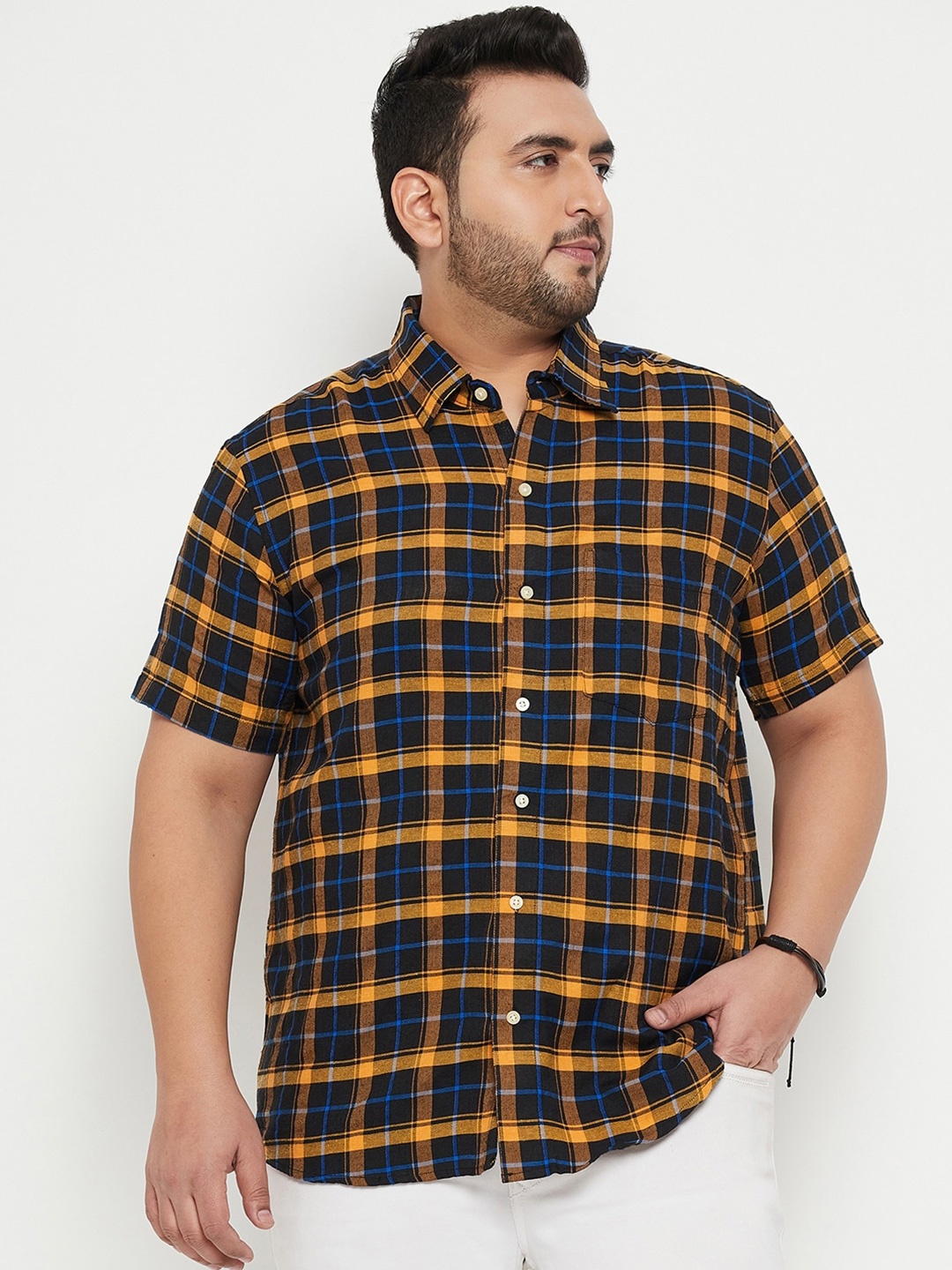 

bigbanana Plus Size Checked Casual Pure Cotton Shirt, Black