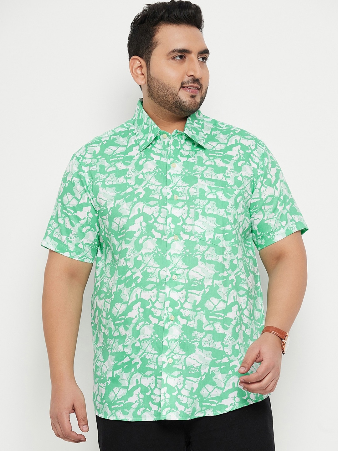 

bigbanana Plus Size Printed Classic Casual Shirt, Green