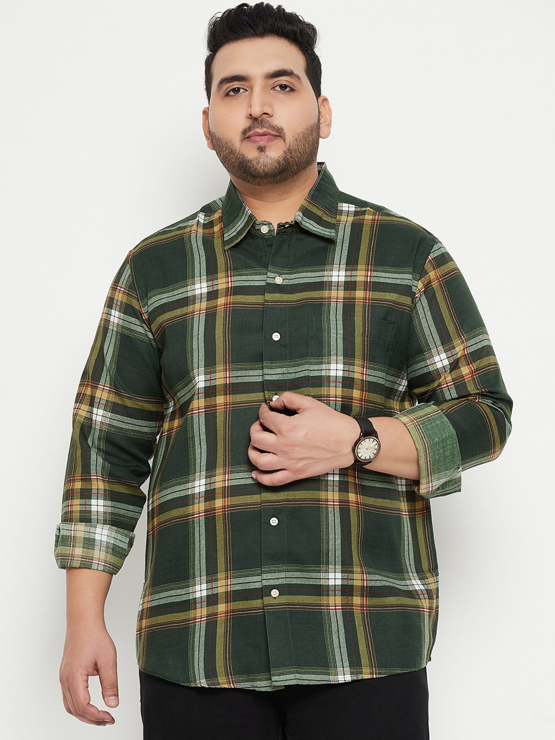 

bigbanana Plus Size Tartan Checked Casual Shirt, Green