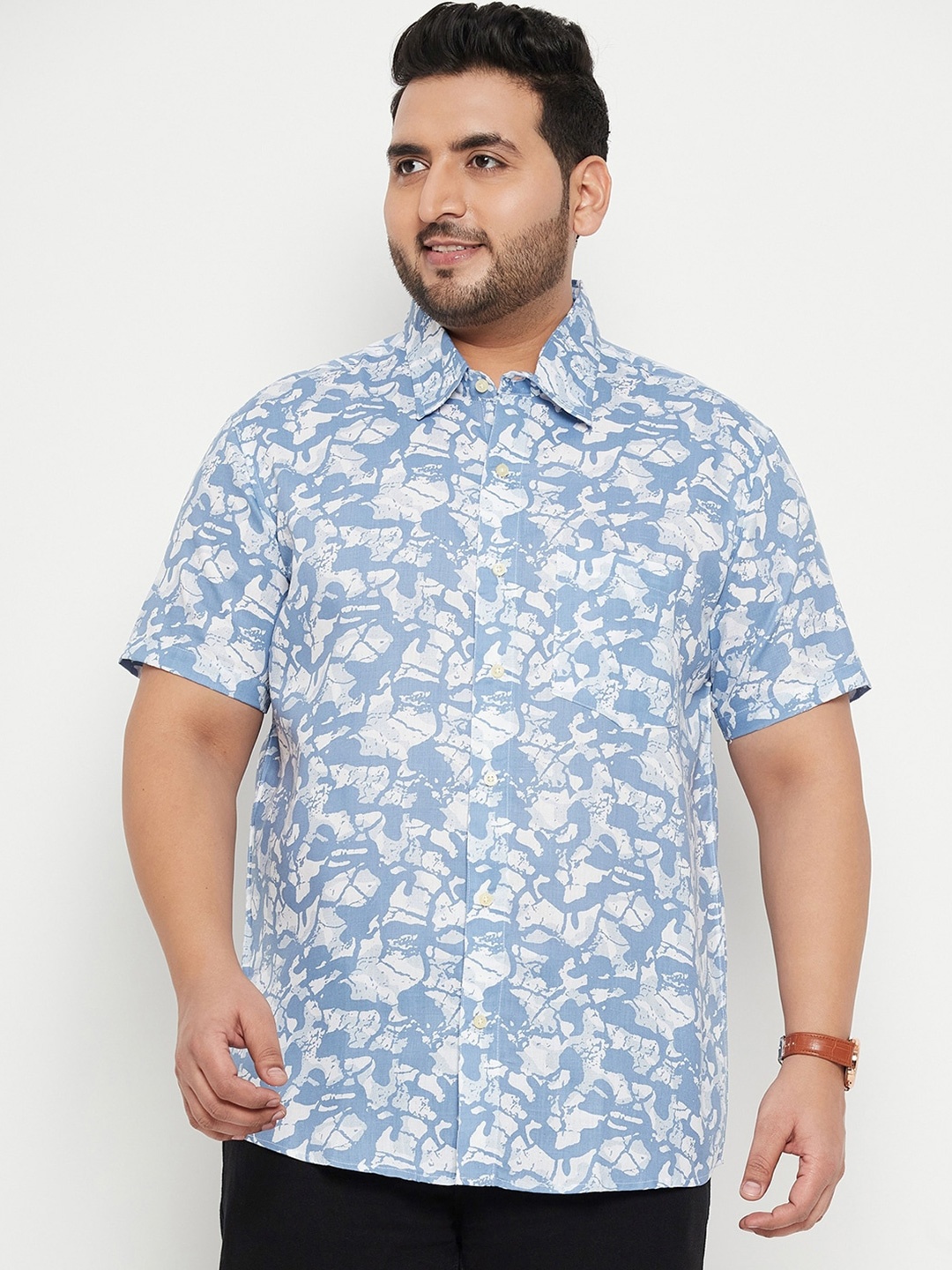 

bigbanana Plus Size Printed Classic Casual Shirt, Blue