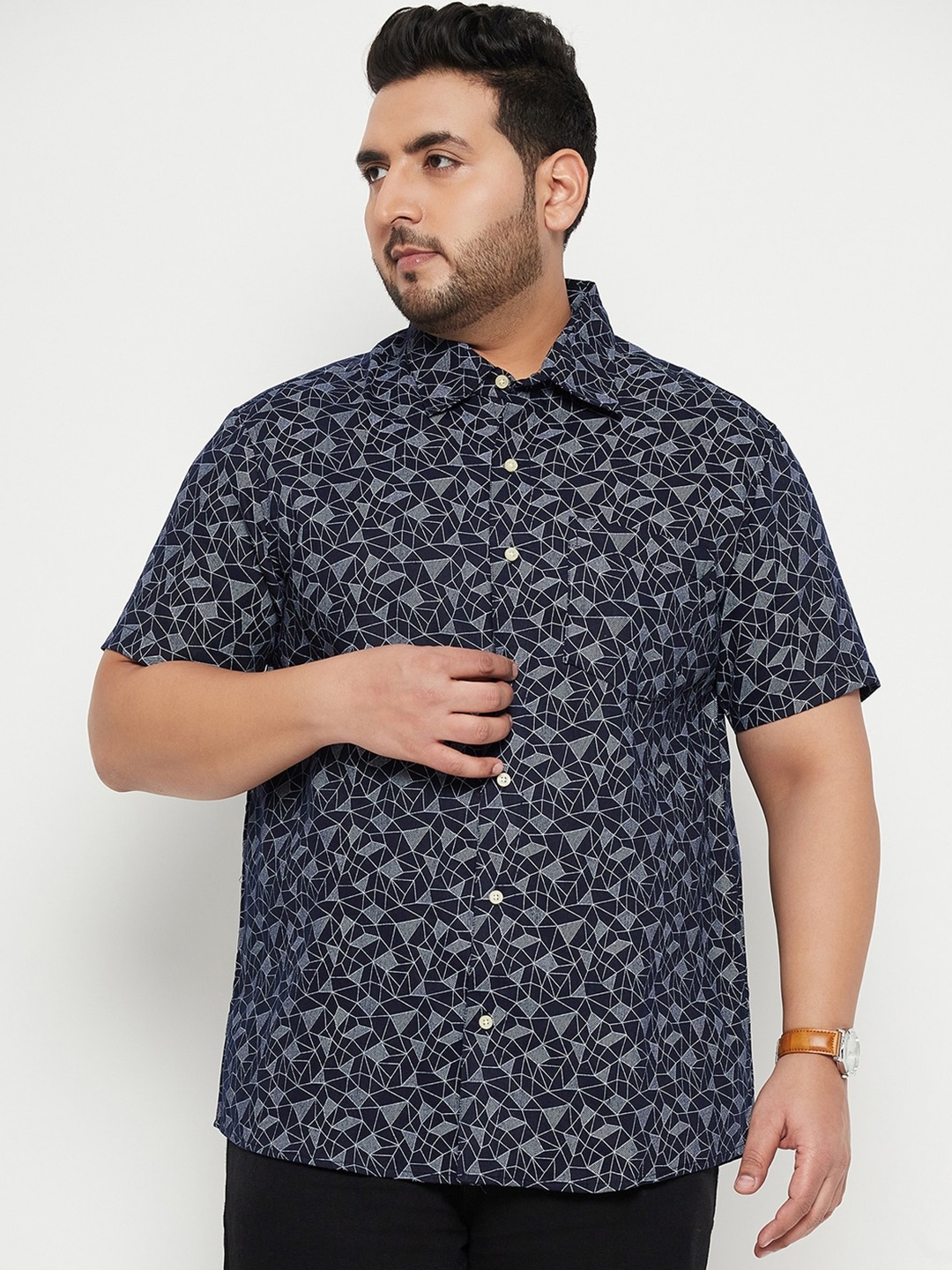

bigbanana Plus Size Geometric Printed Casual Shirt, Navy blue