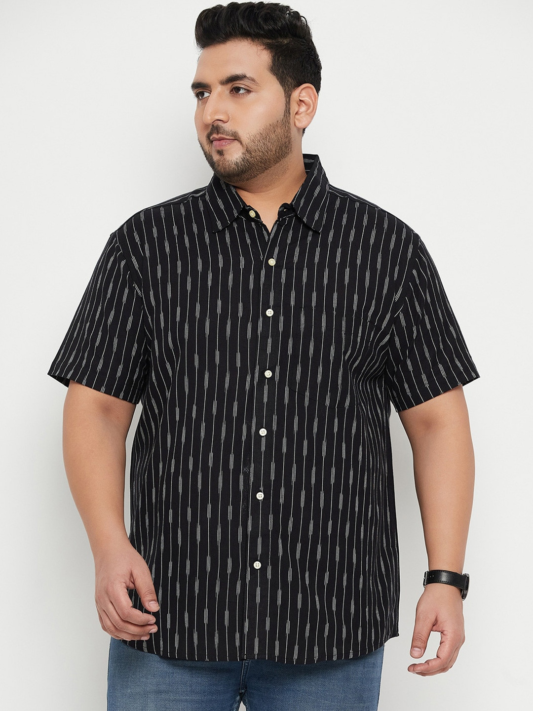 

bigbanana Plus Size Striped Casual Shirt, Black