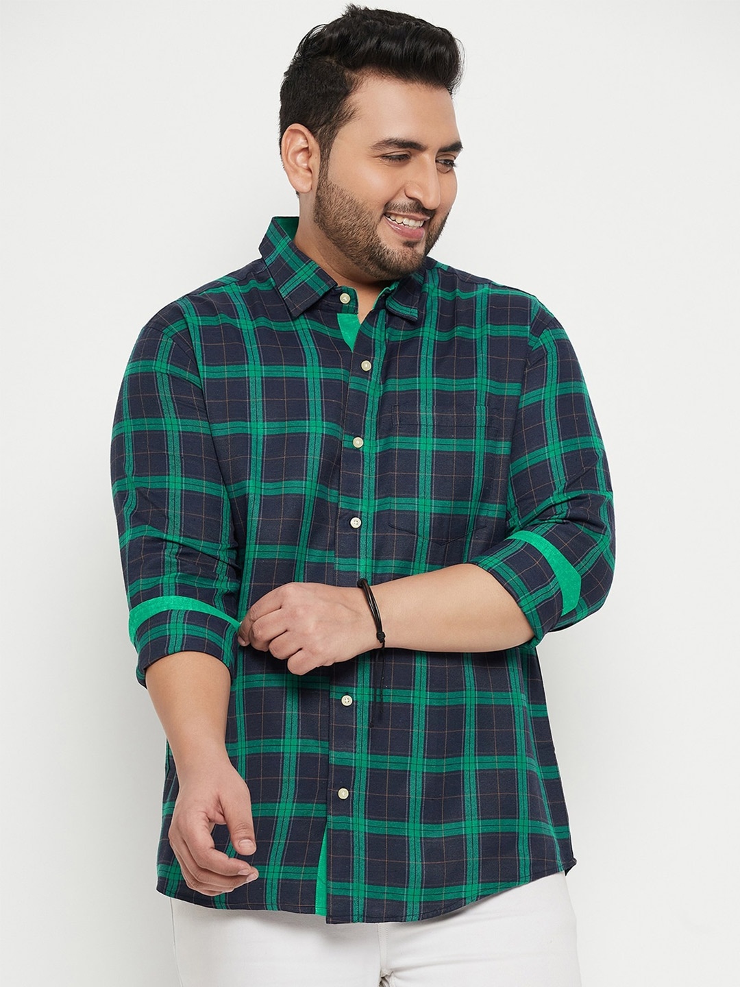 

bigbanana Plus Size Checked Classic Casual Shirt, Green