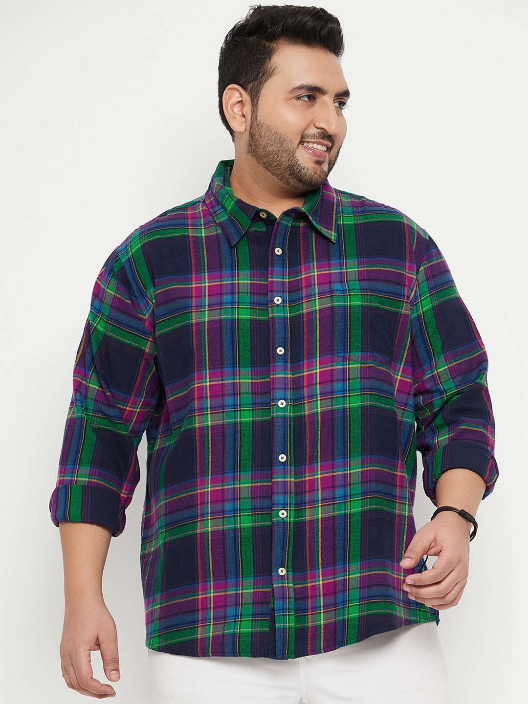 

bigbanana Plus Size Checked Classic Casual Shirt, Navy blue
