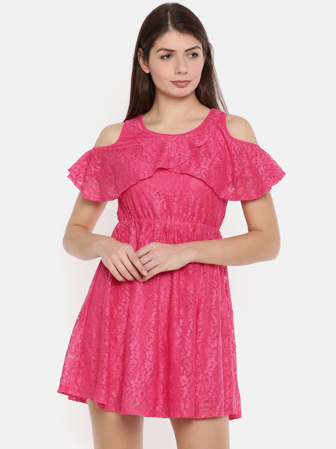 

Honey by Pantaloons Women Pink Self Design Fit and Flare Dress