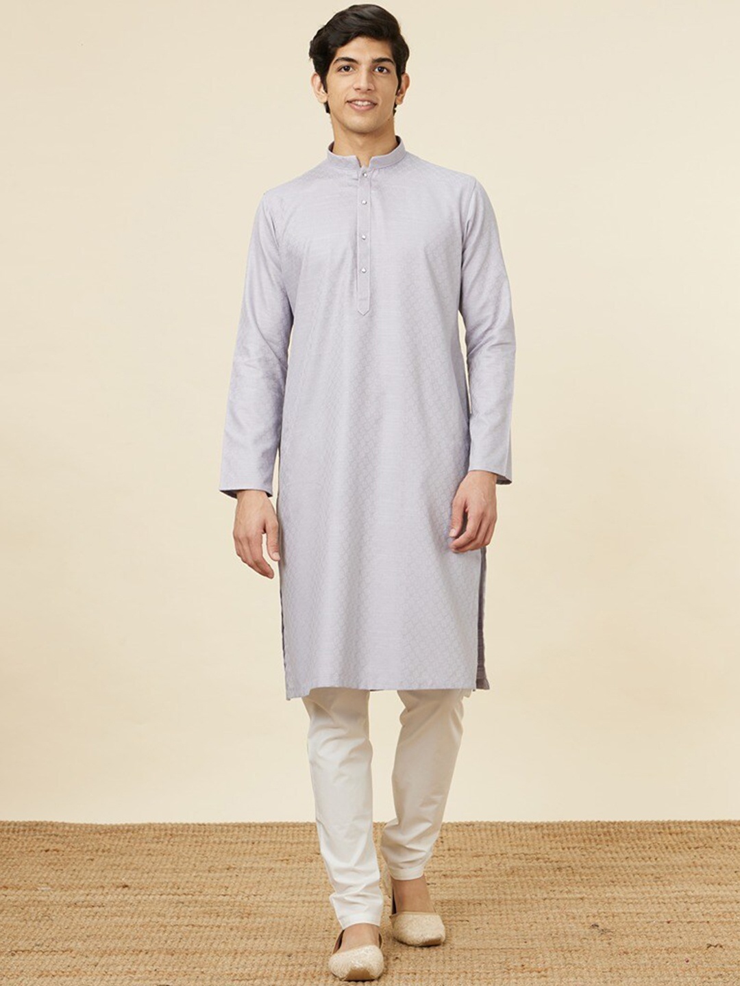 

Manyavar Mandarin Collar Kurta with Pyjamas, Purple