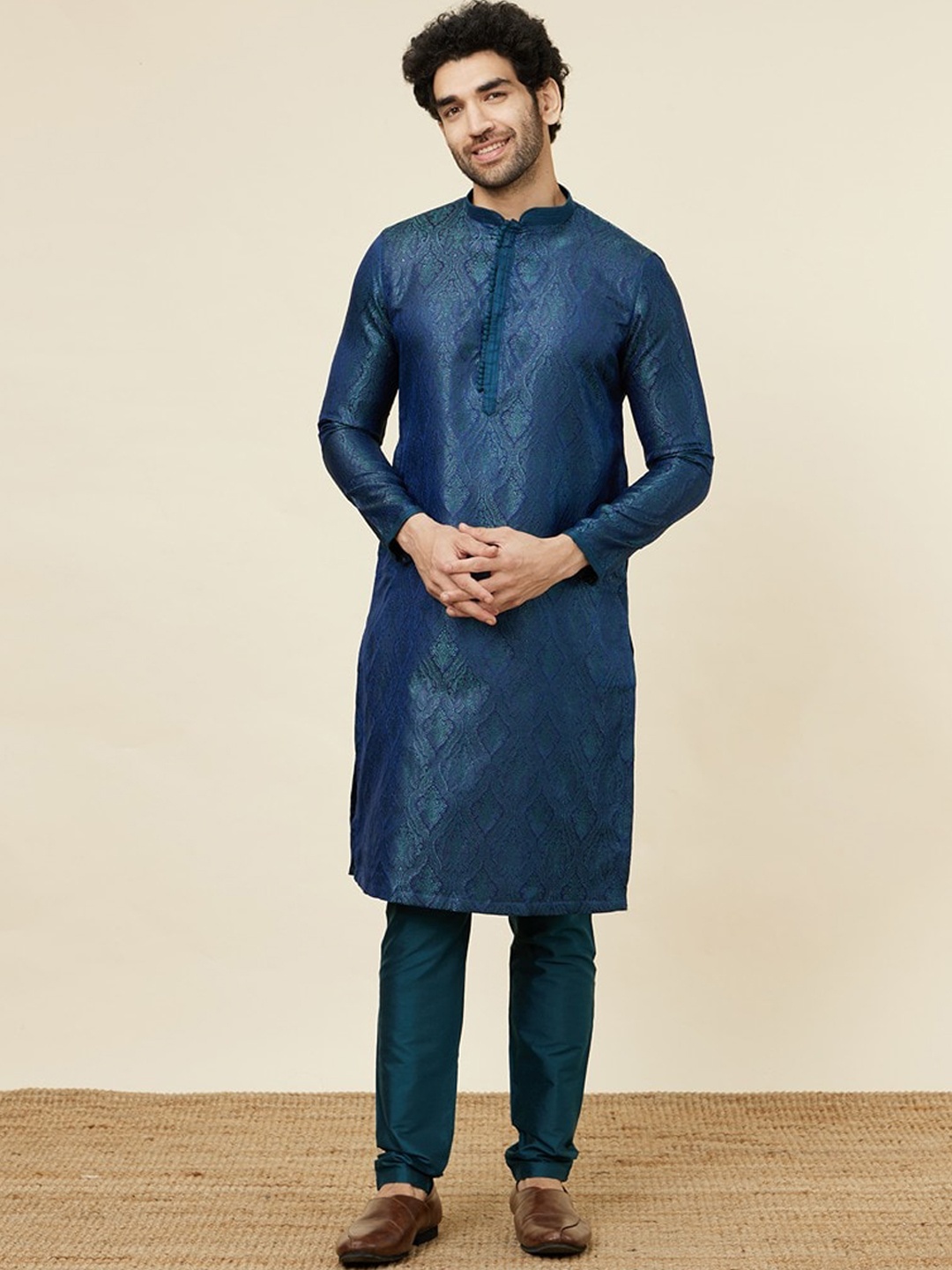 

Manyavar Ethnic Motifs Woven Design Kurta With Pyjamas, Blue