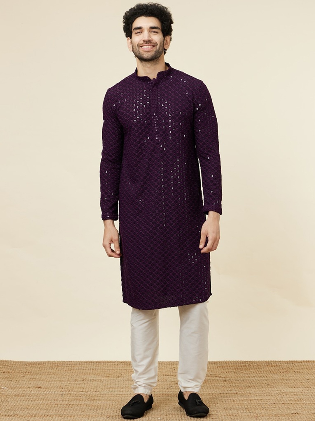 

Manyavar Ethnic Motifs Embroidered Regular Sequinned Kurta With Pyjamas, Purple