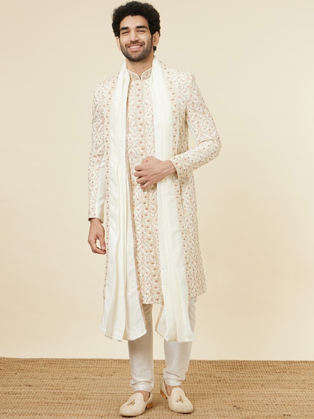 

Manyavar Embroidered Sherwani Set, Cream