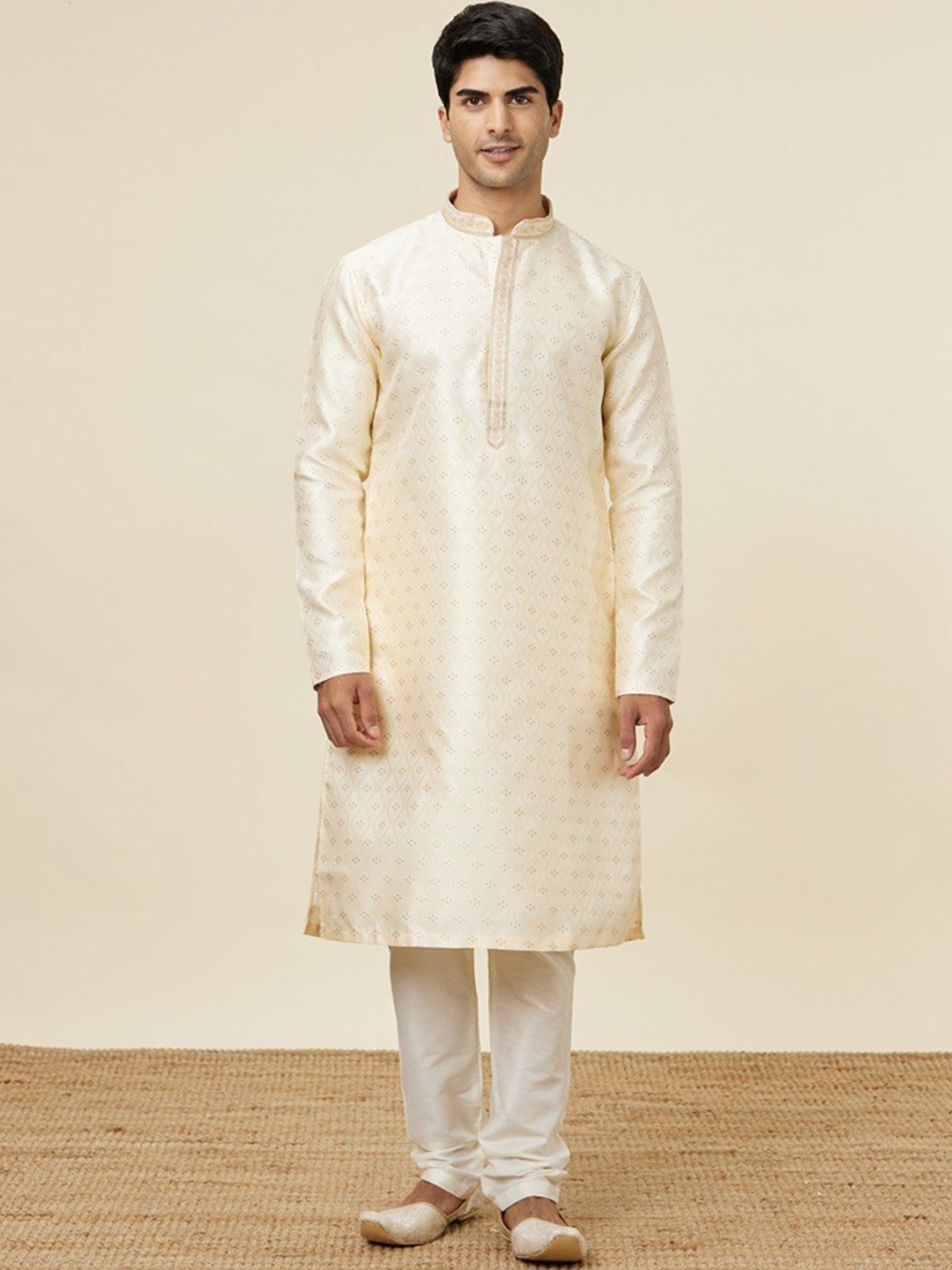 

Manyavar Ethnic Motifs Woven Design Brocade Regular Kurta With Churidar, Cream