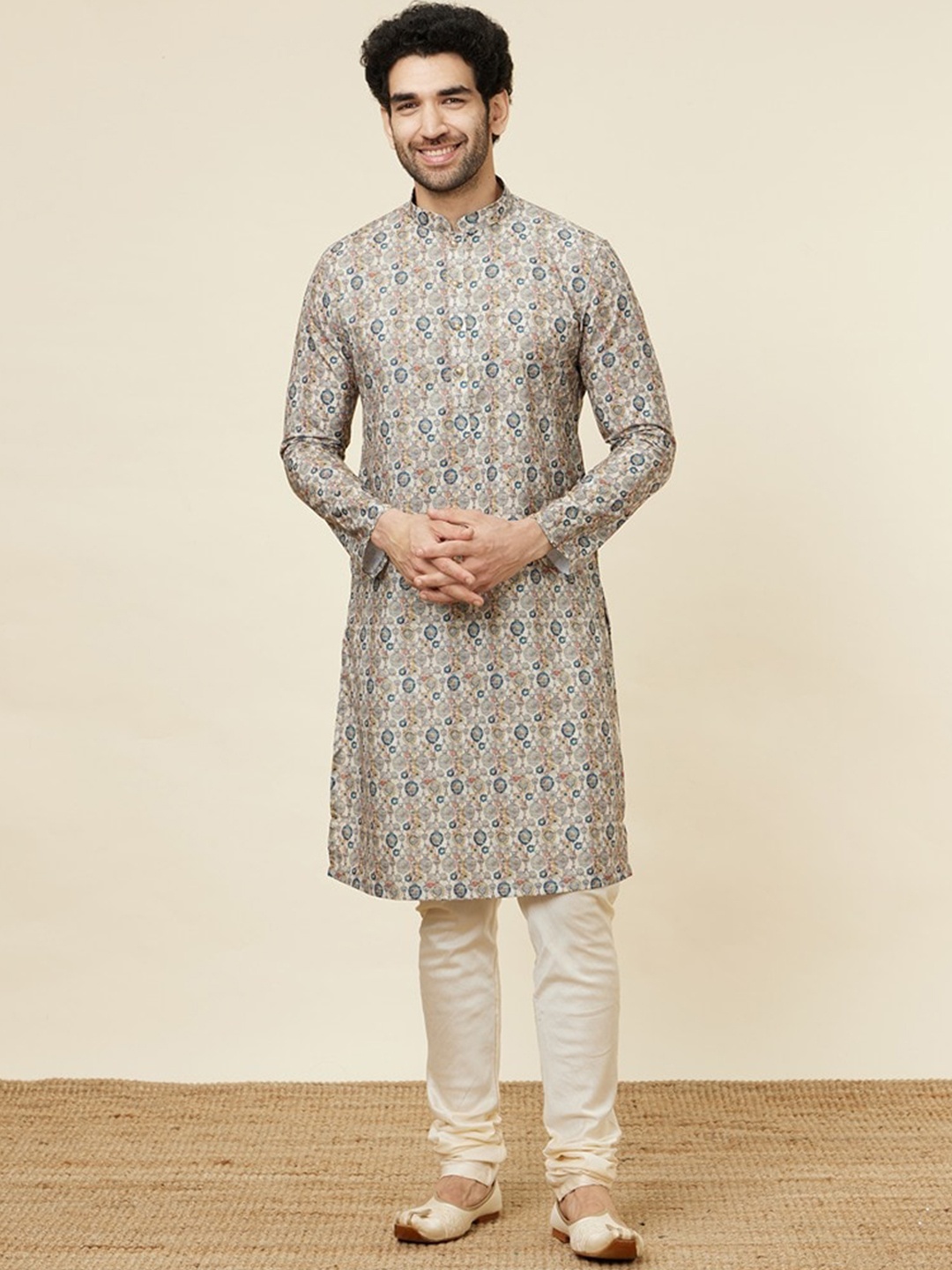 

Manyavar Ethnic Motifs Woven Design Straight Kurta, Beige