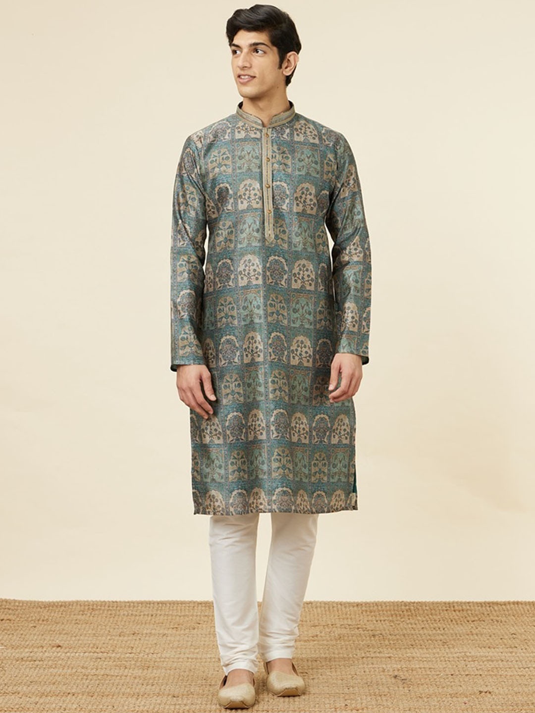 

Manyavar Ethnic Motifs Printed Kurta with Churidar, Blue