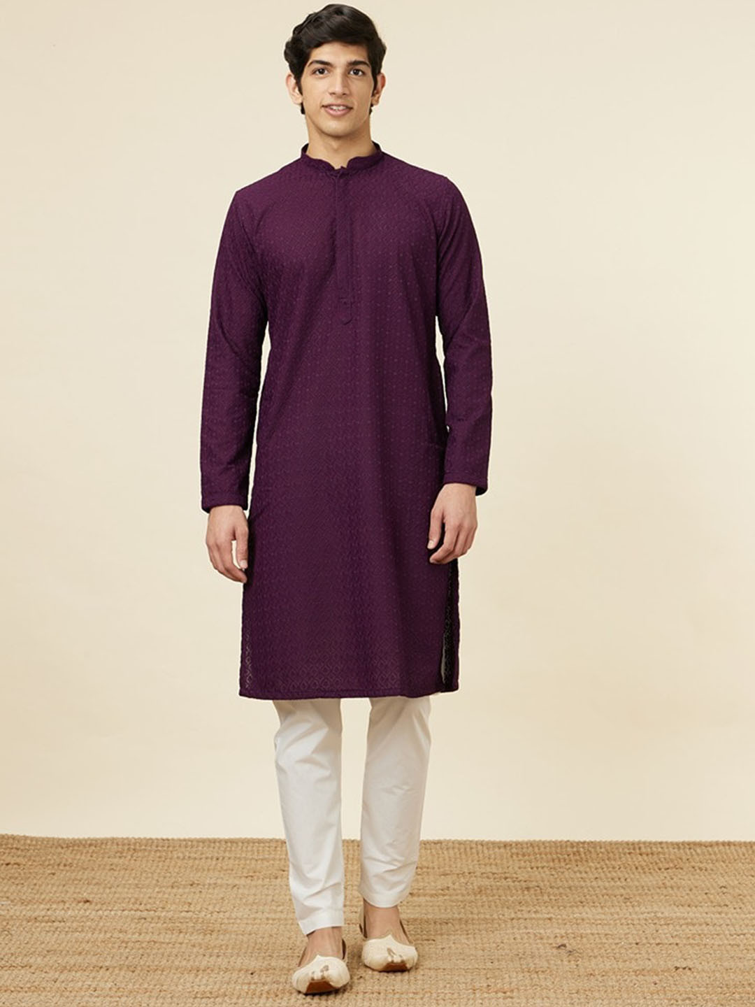 

Manyavar Ethnic Motifs Embroidered Regular Thread Work Kurta With Pyjamas, Purple