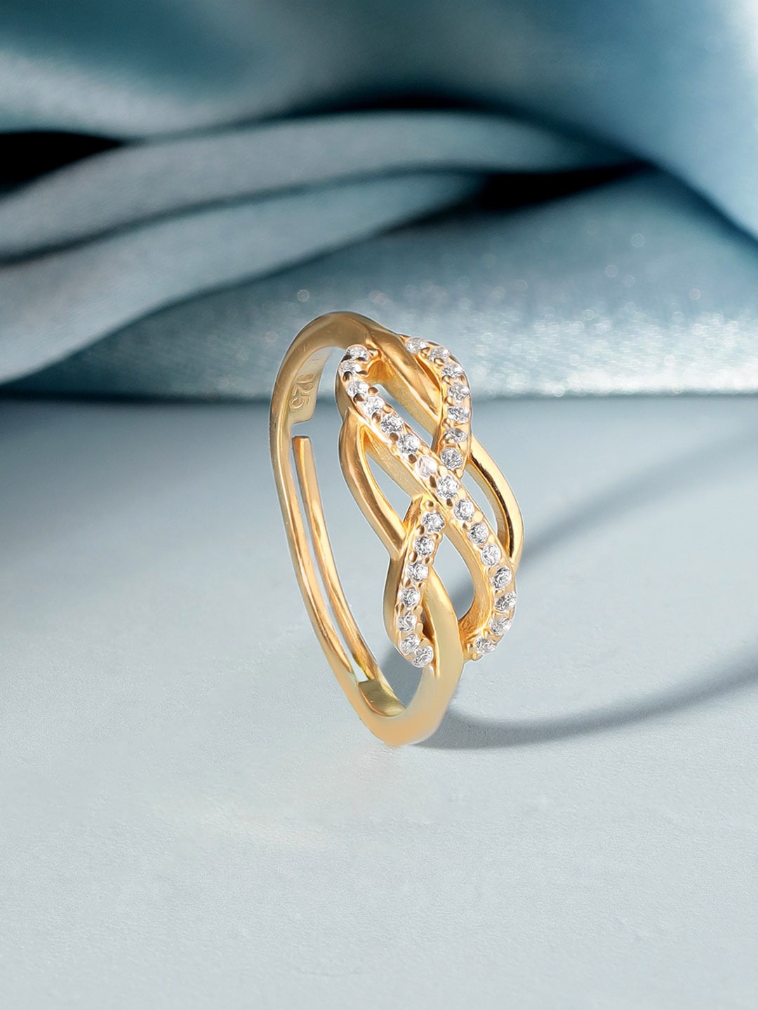 

Rubans Silver 18K Gold-Plated Stone Studded Finger Ring