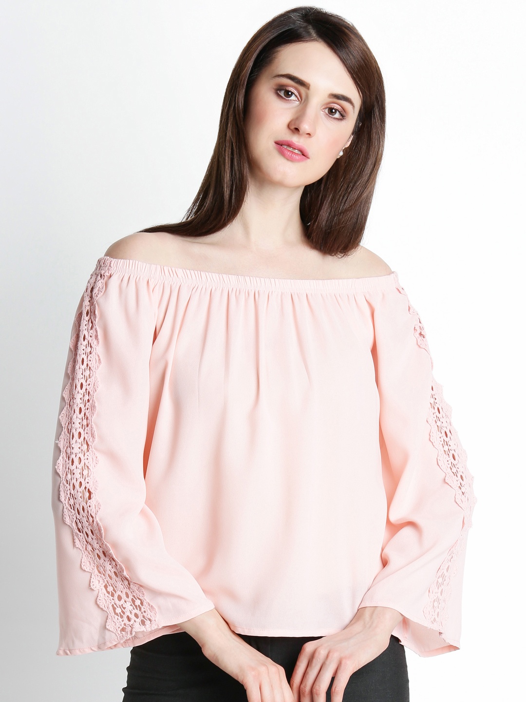 

Annabelle by Pantaloons Women Peach-Coloured Solid Off-Shoulder Bardot Top