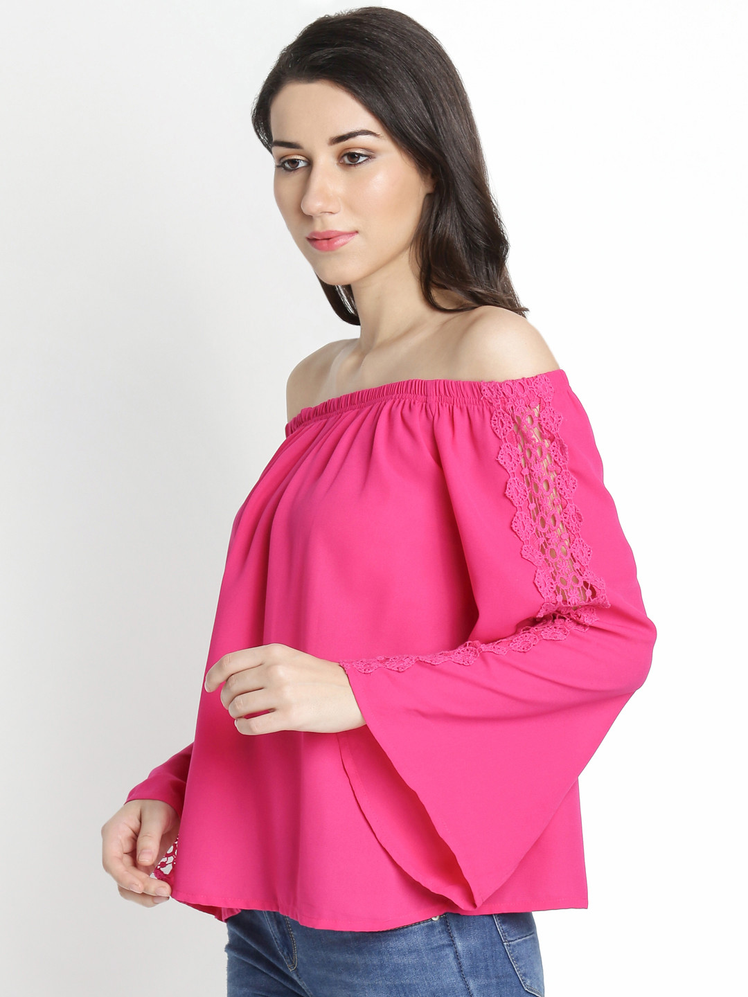 

Annabelle by Pantaloons Women Magenta Solid Bardot Top