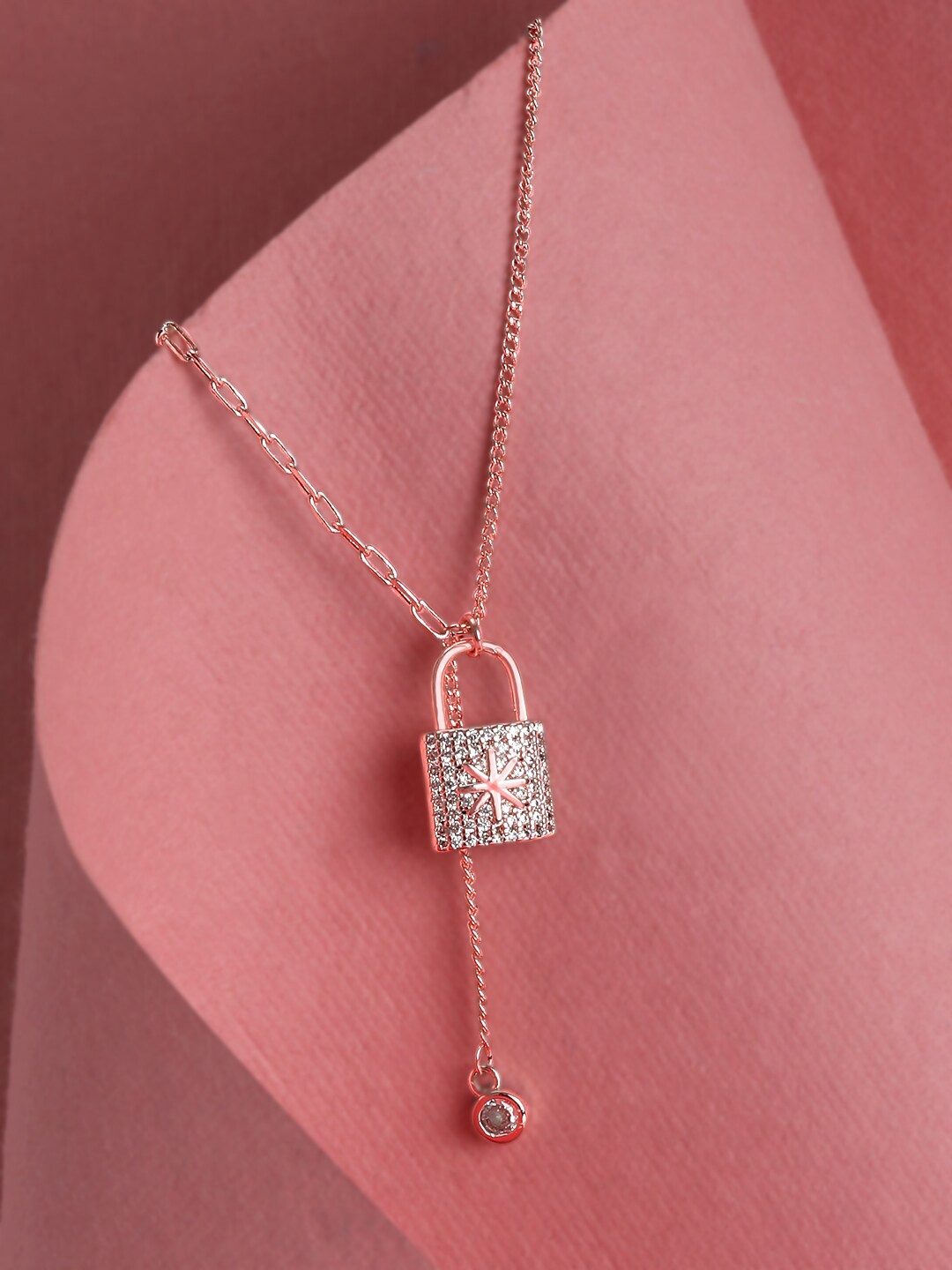 

Rubans Voguish Rose Gold Plated Lock Charm Necklace