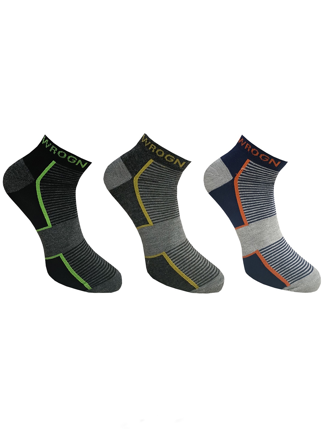 

WROGN Men Pack Of 3 Striped Ankle Length Socks, Black
