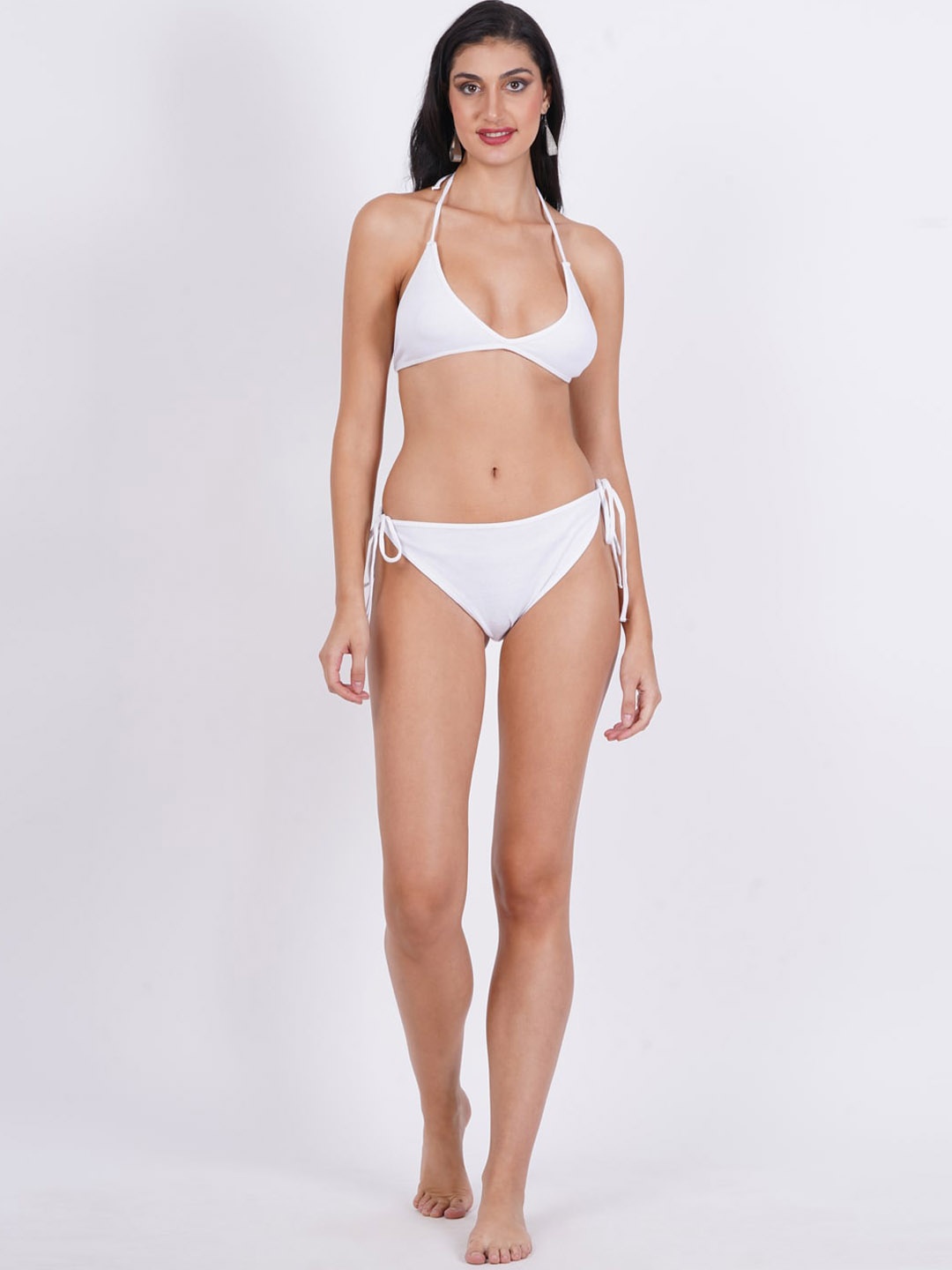 

SIGHTBOMB Halter Neck Ribbed Cotton Bikini Set, White