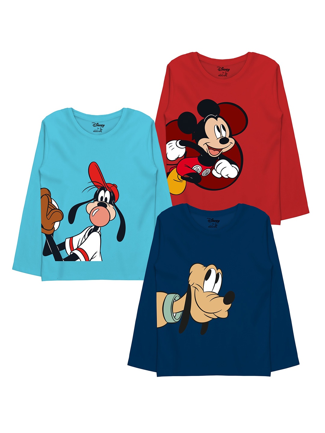 

Minicult Boys Pack Of 3 Mickey & Friends Printed Cotton T-shirts, Navy blue