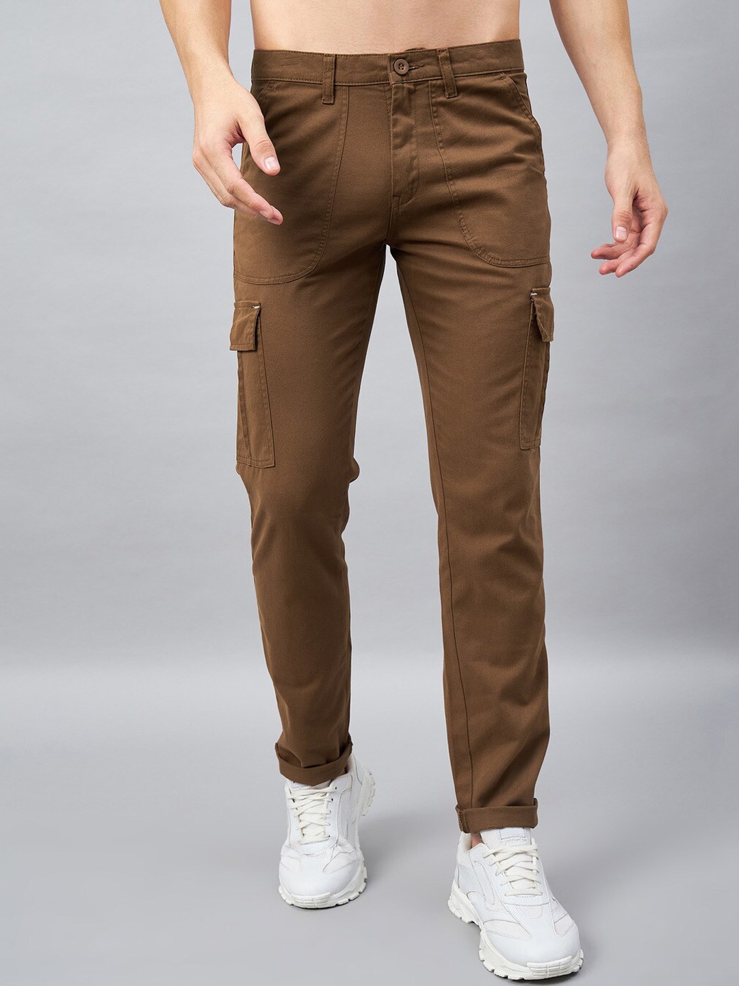 

STUDIO NEXX Men Relaxed Straight Leg Straight Fit Mid-Rise Pure Cotton Cargo Trouser, Brown