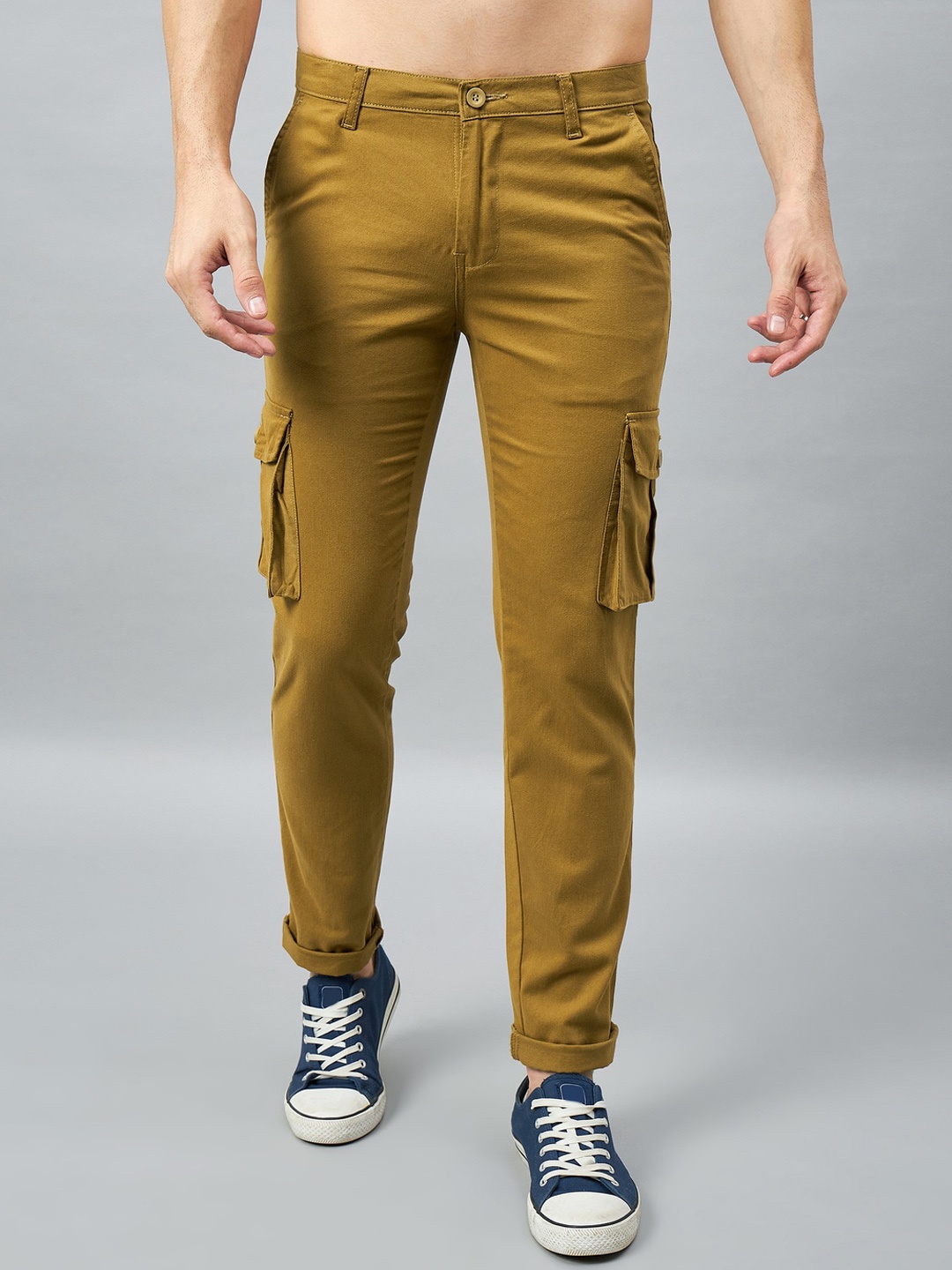 

STUDIO NEXX Men Relaxed Straight Leg Mid-Rise Pure Cotton Cargos, Brown