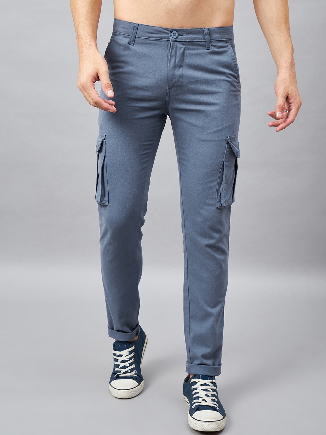 

STUDIO NEXX Men Relaxed Straight Leg Straight Fit Cargos Trousers, Blue