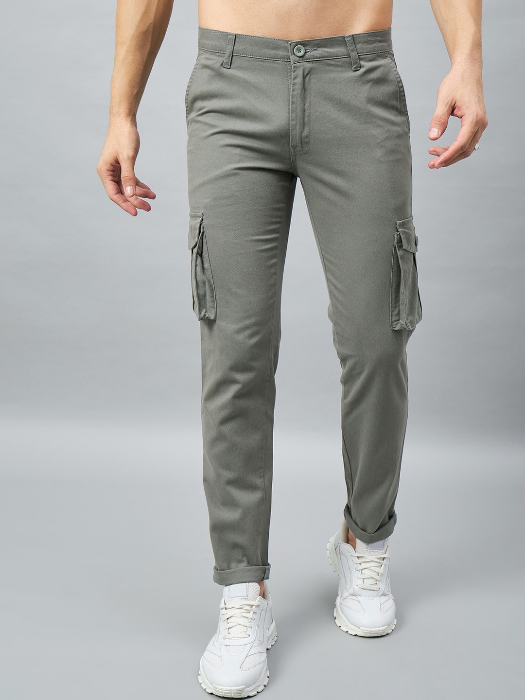 

STUDIO NEXX Men Relaxed Straight Leg Straight Fit Cargos Trousers, Grey