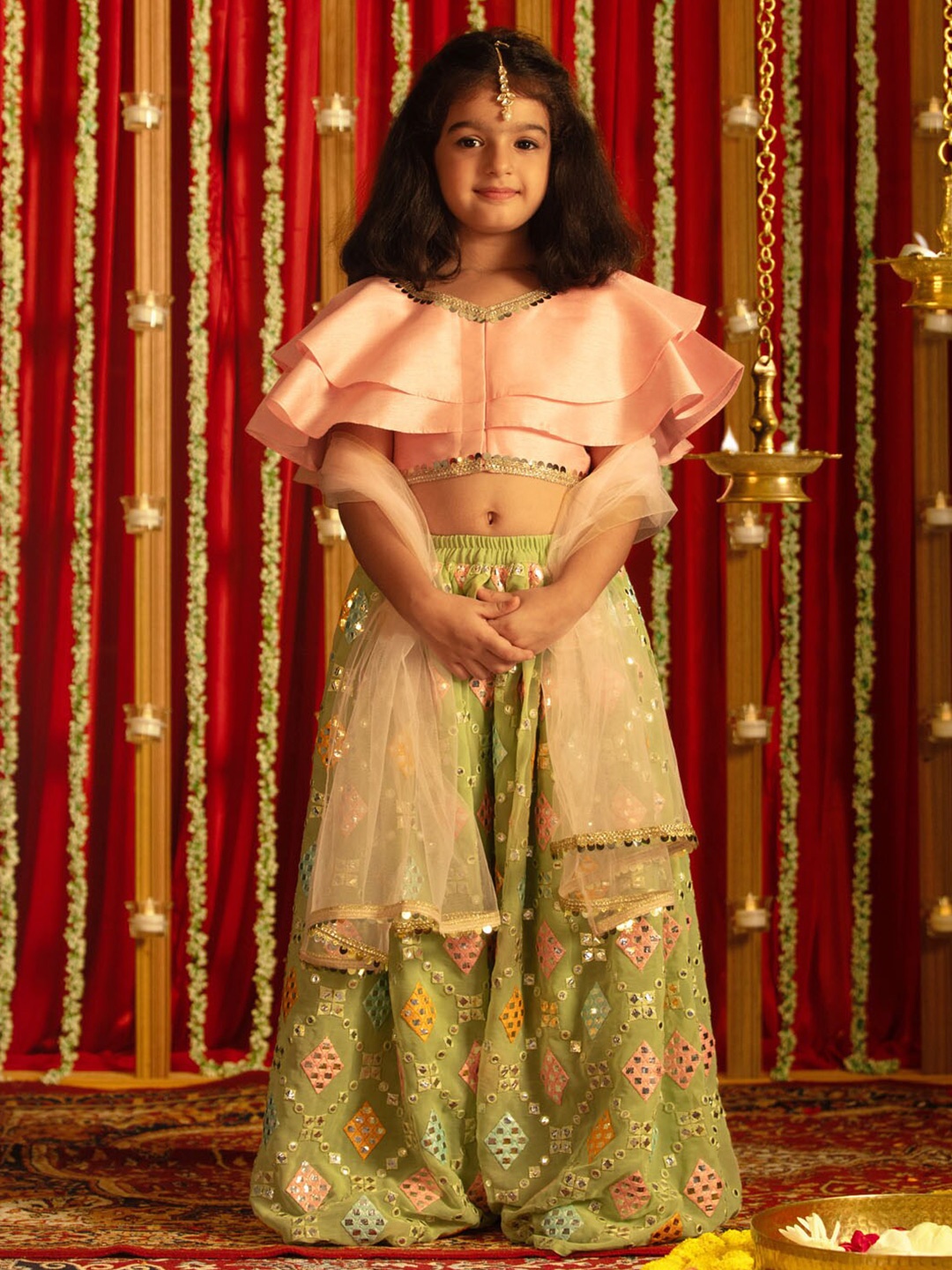 

VASTRAMAY Girls Sequinned Ready to Wear Lehenga & Blouse With Dupatta, Pink
