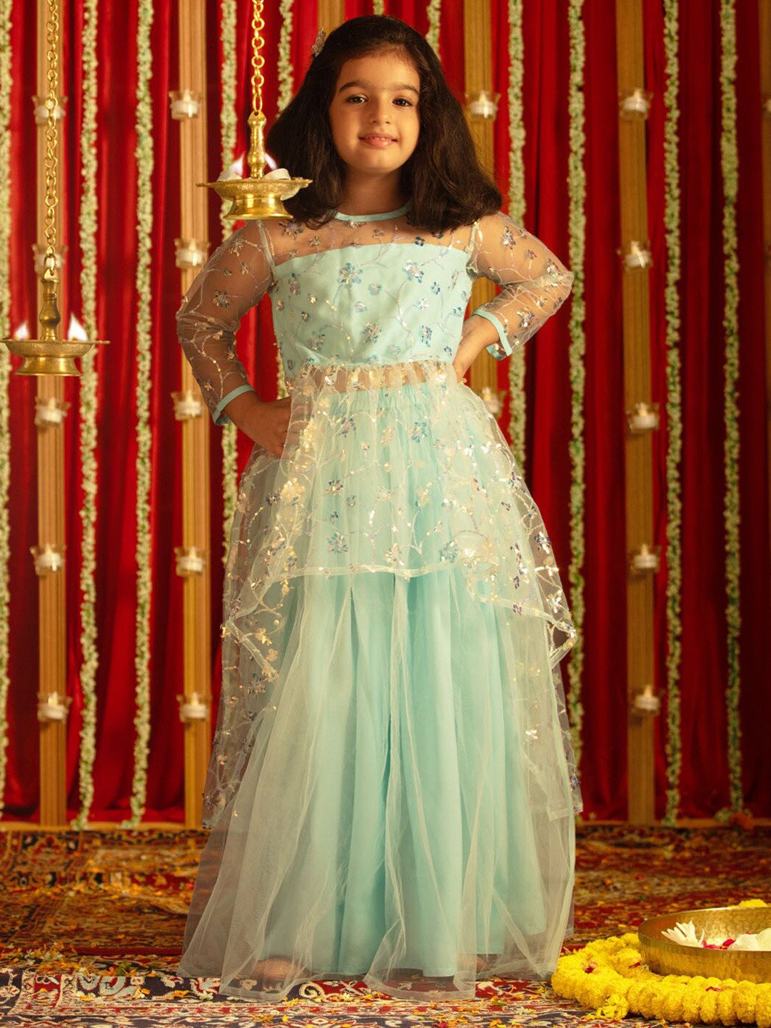 

VASTRAMAY Girls Embellished Sequinned Ready to Wear Lehenga Choli, Blue