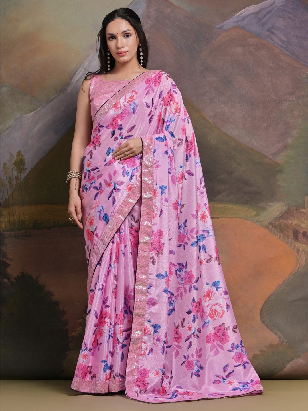 

Anouk Floral Sequinned Pure Chiffon Saree, Pink