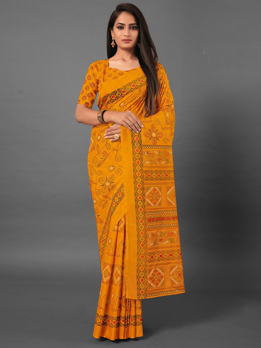 

Anouk Ethnic Motifs Printed Saree, Mustard