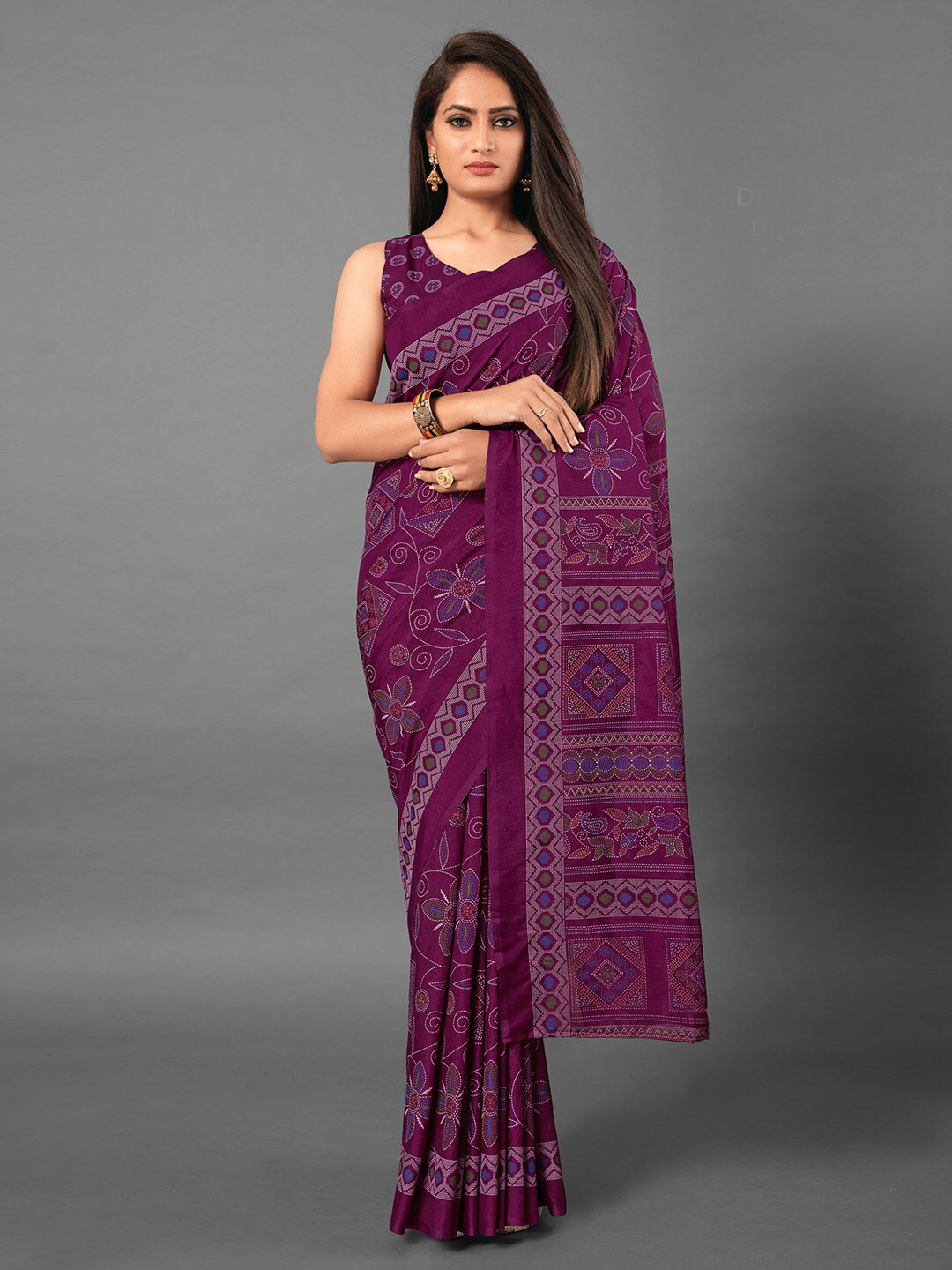 

Anouk Rustic Purple Floral Silk Blend Baluchari Saree