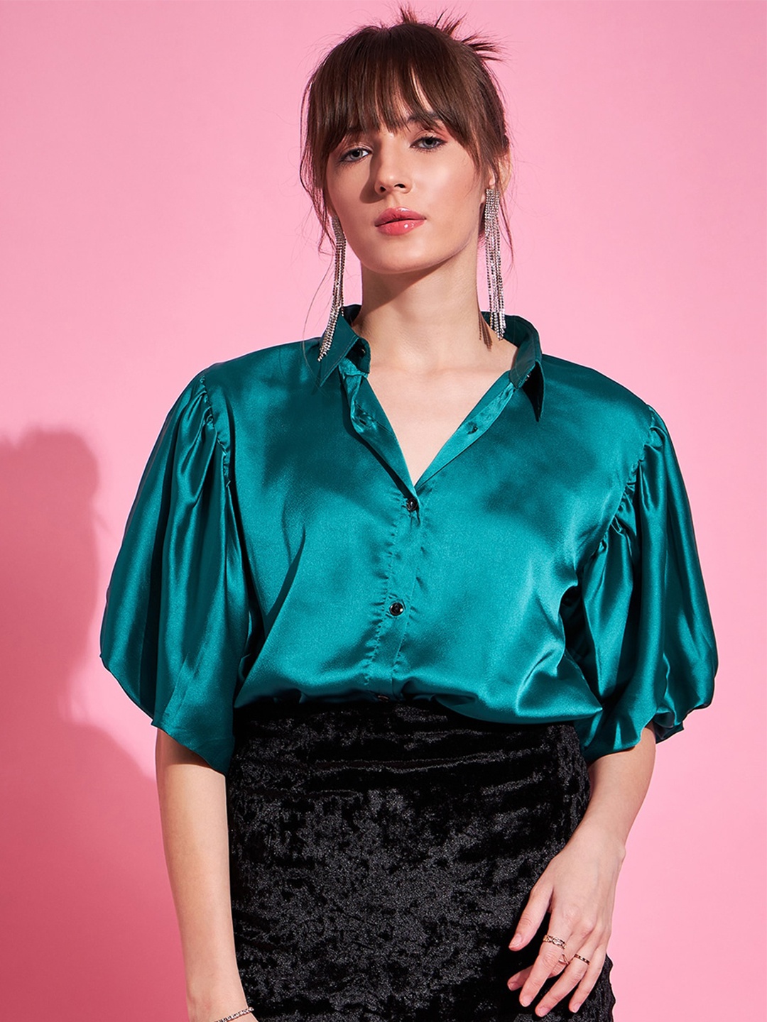 

Purple Feather Opaque Casual Shirt, Green