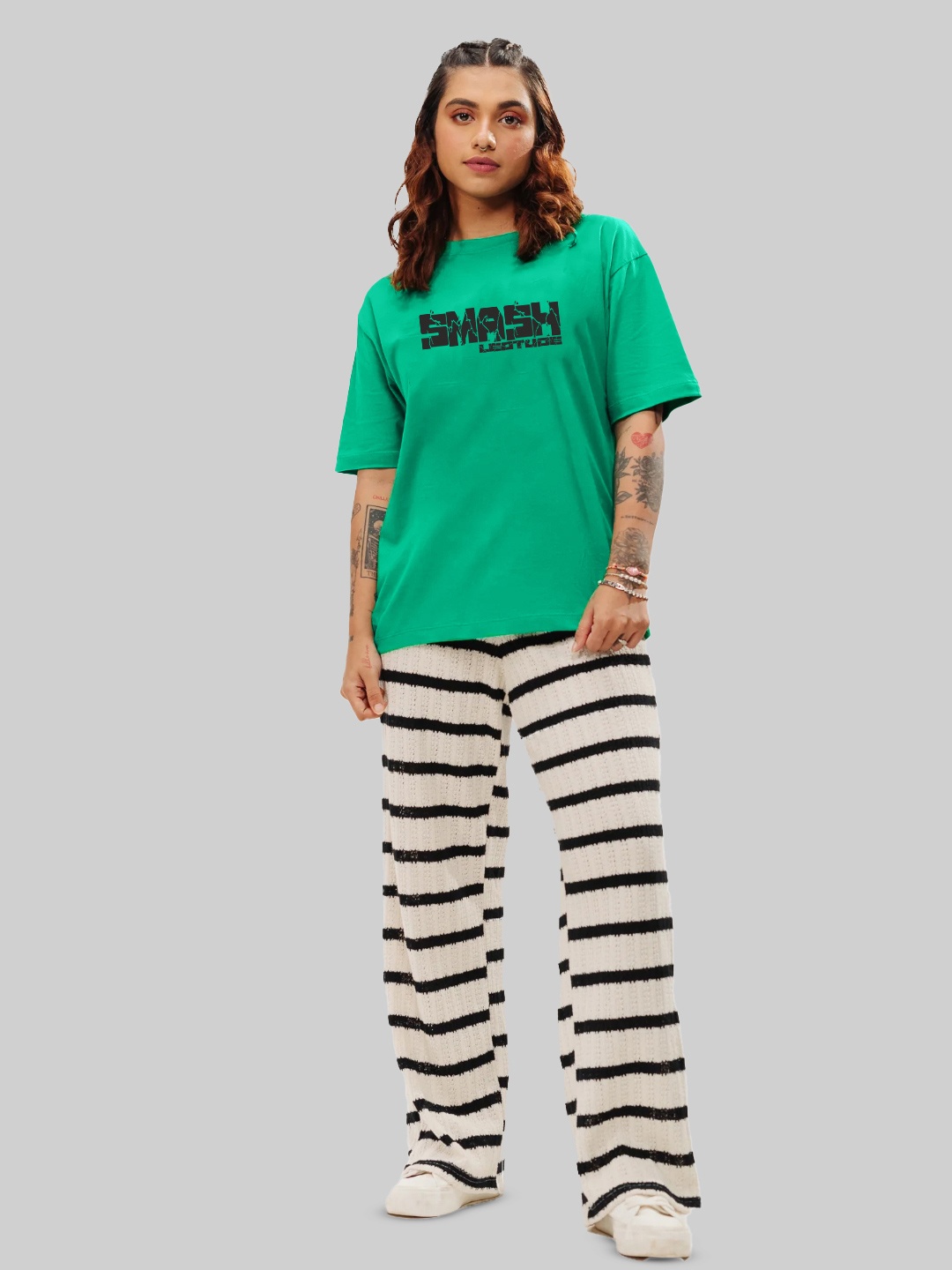 

Leotude Hulk Printed Drop-Shoulder Sleeves Cotton Oversized T-shirt, Green
