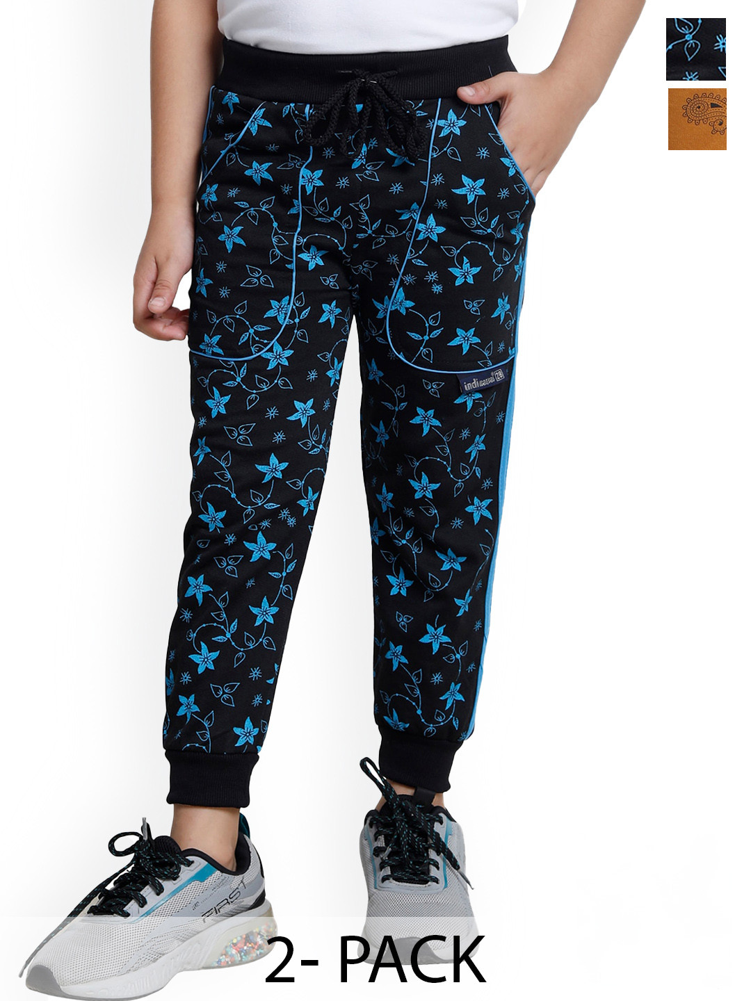 

IndiWeaves Boys Pack Of 2 Printed Fleece Joggers, Black