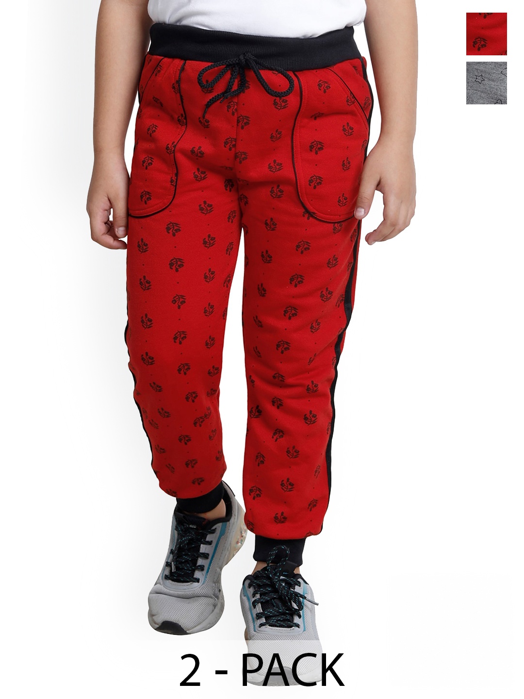 

IndiWeaves Boys Pack Of 2 Printed Fleece Joggers, Red