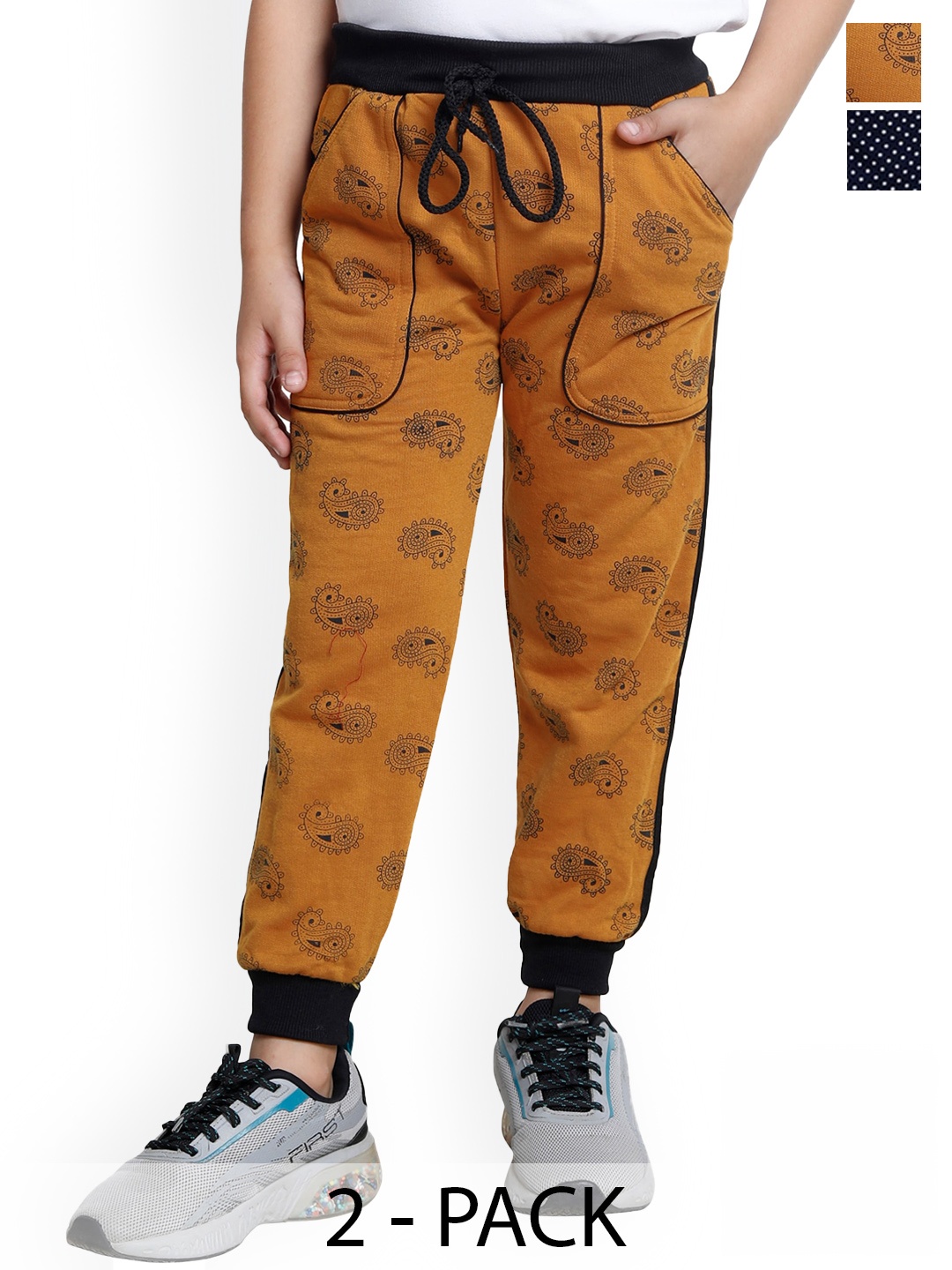 

IndiWeaves Boys Pack Of 2 Ethnic Motifs Printed Fleece Joggers, Mustard