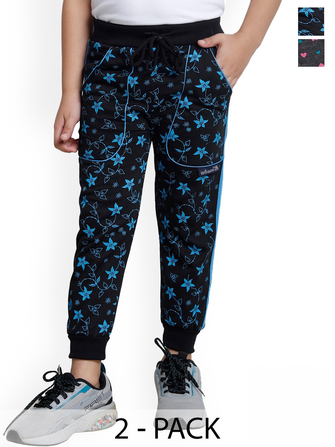 

IndiWeaves Boys Pack Of 2 Conversational Printed Fleece Joggers, Black