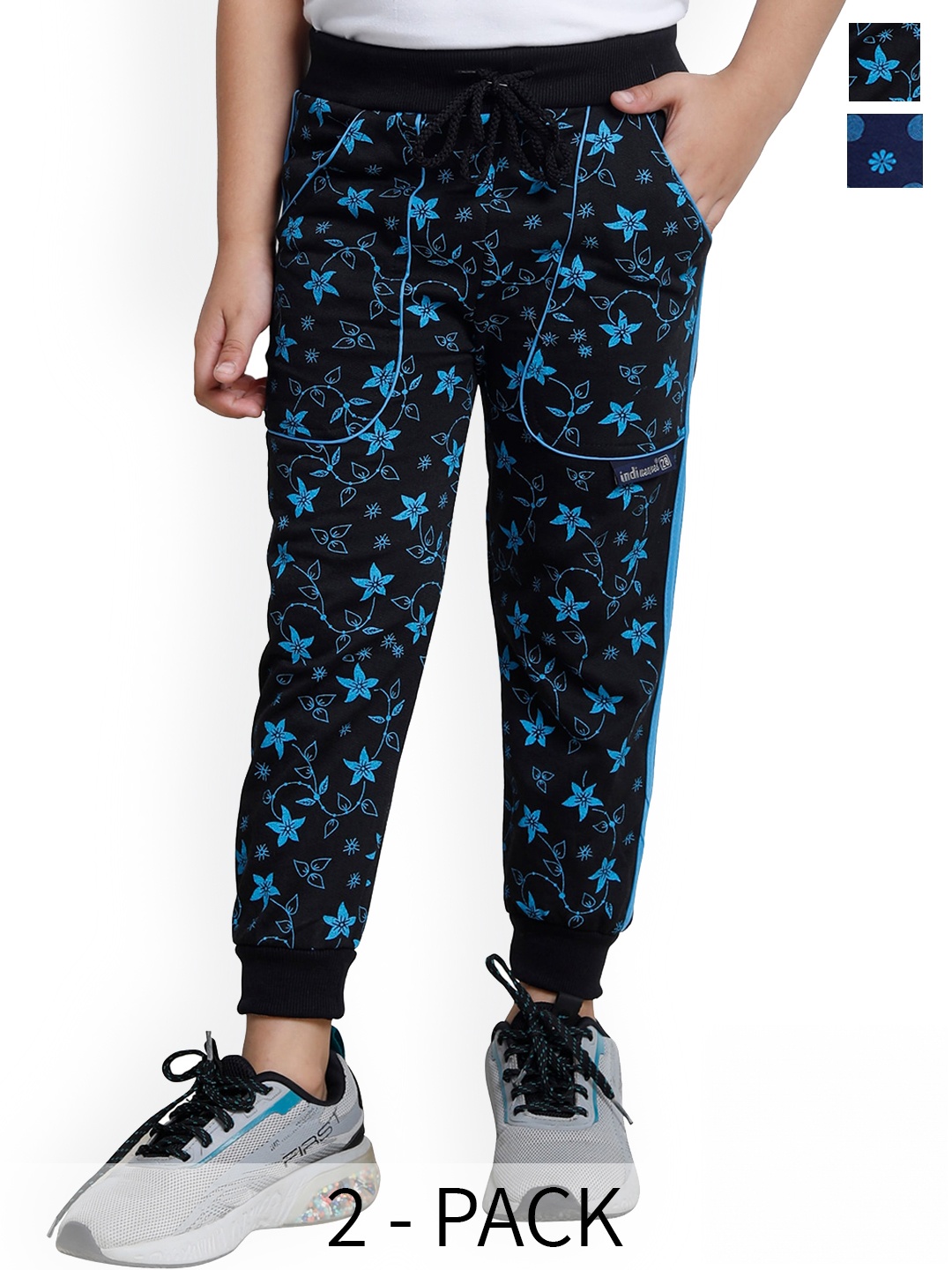 

IndiWeaves Boys Pack Of 2 Floral Printed Fleece Joggers, Black