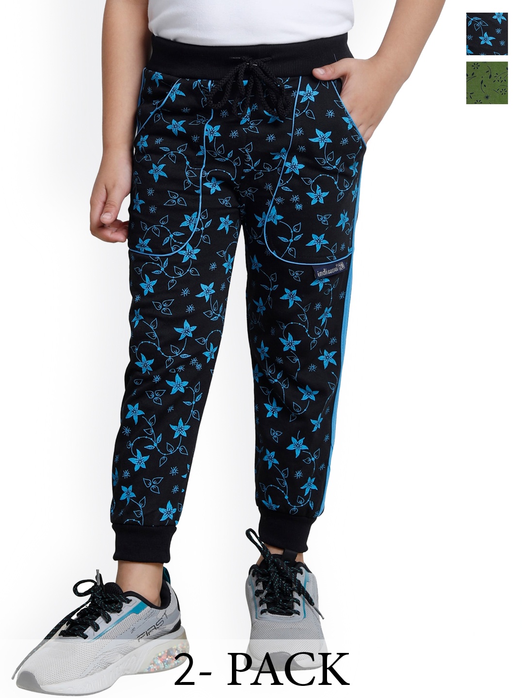 

IndiWeaves Boys Pack Of 2 Conversational Printed Fleece Joggers, Black