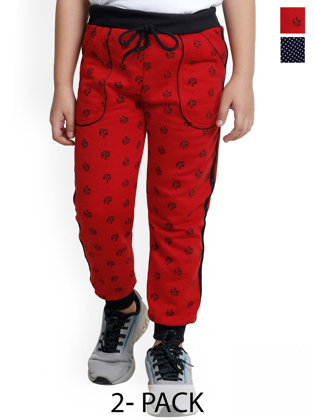 

IndiWeaves Boys Pack Of 2 Floral Printed Fleece Joggers, Red