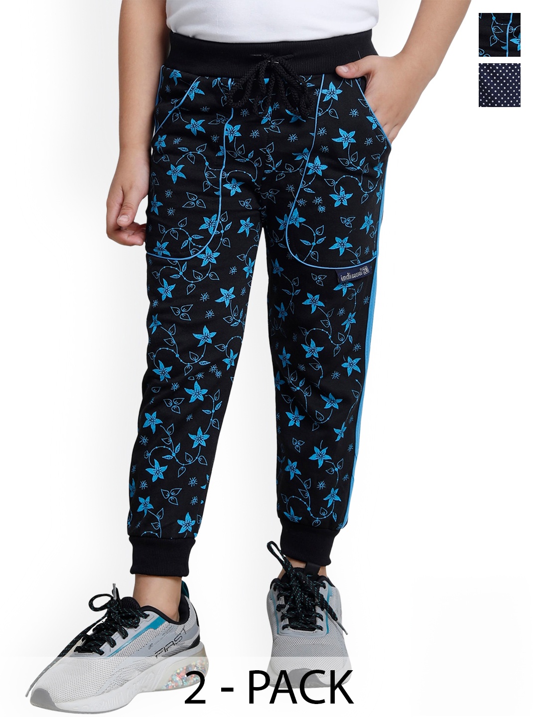 

IndiWeaves Boys Pack Of 2 Floral Printed Fleece Joggers, Navy blue