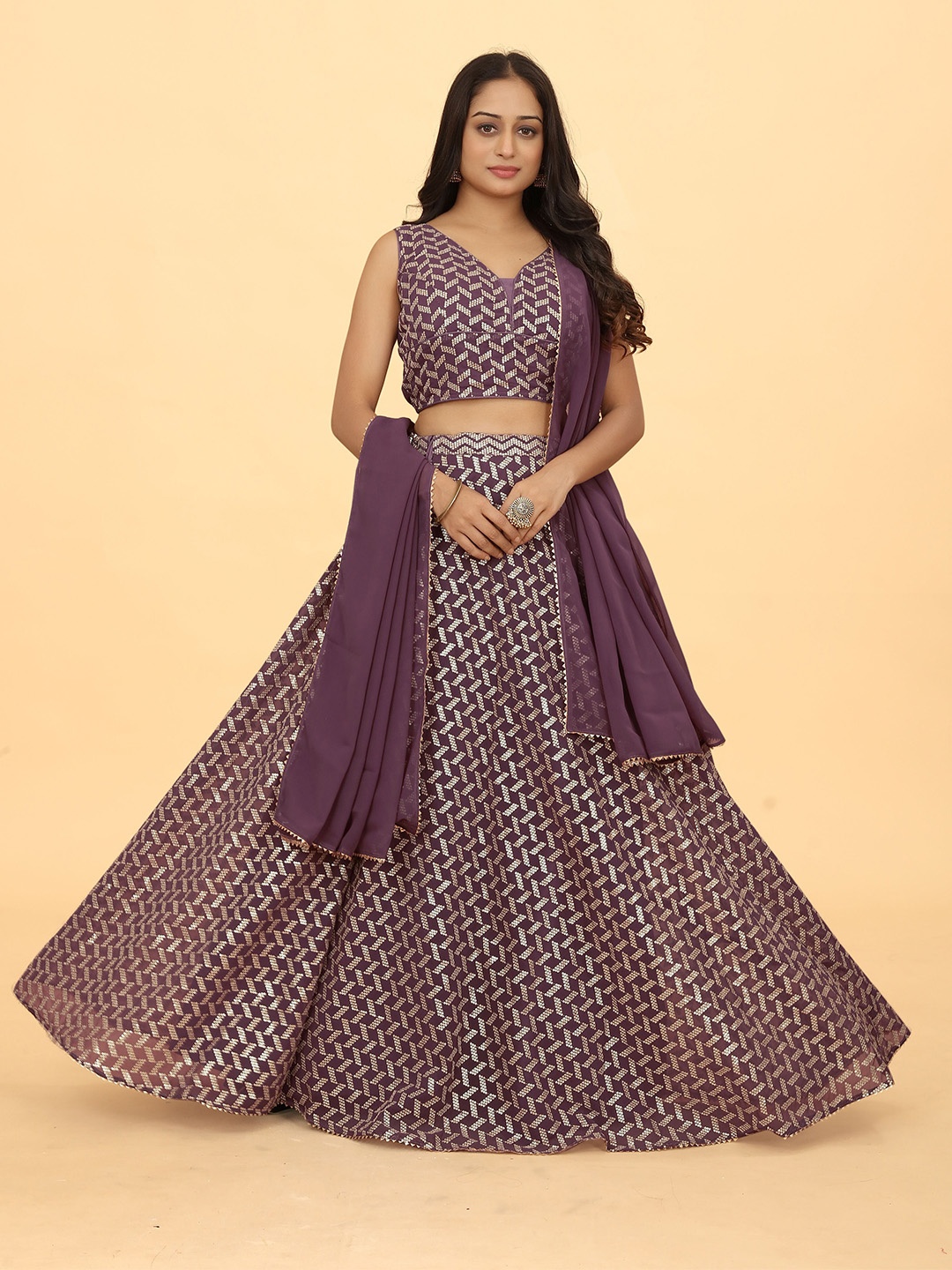 

CHANSI Embellished Sequinned Georgette Ready to Wear Lehenga & Blouse With Dupatta, Mauve