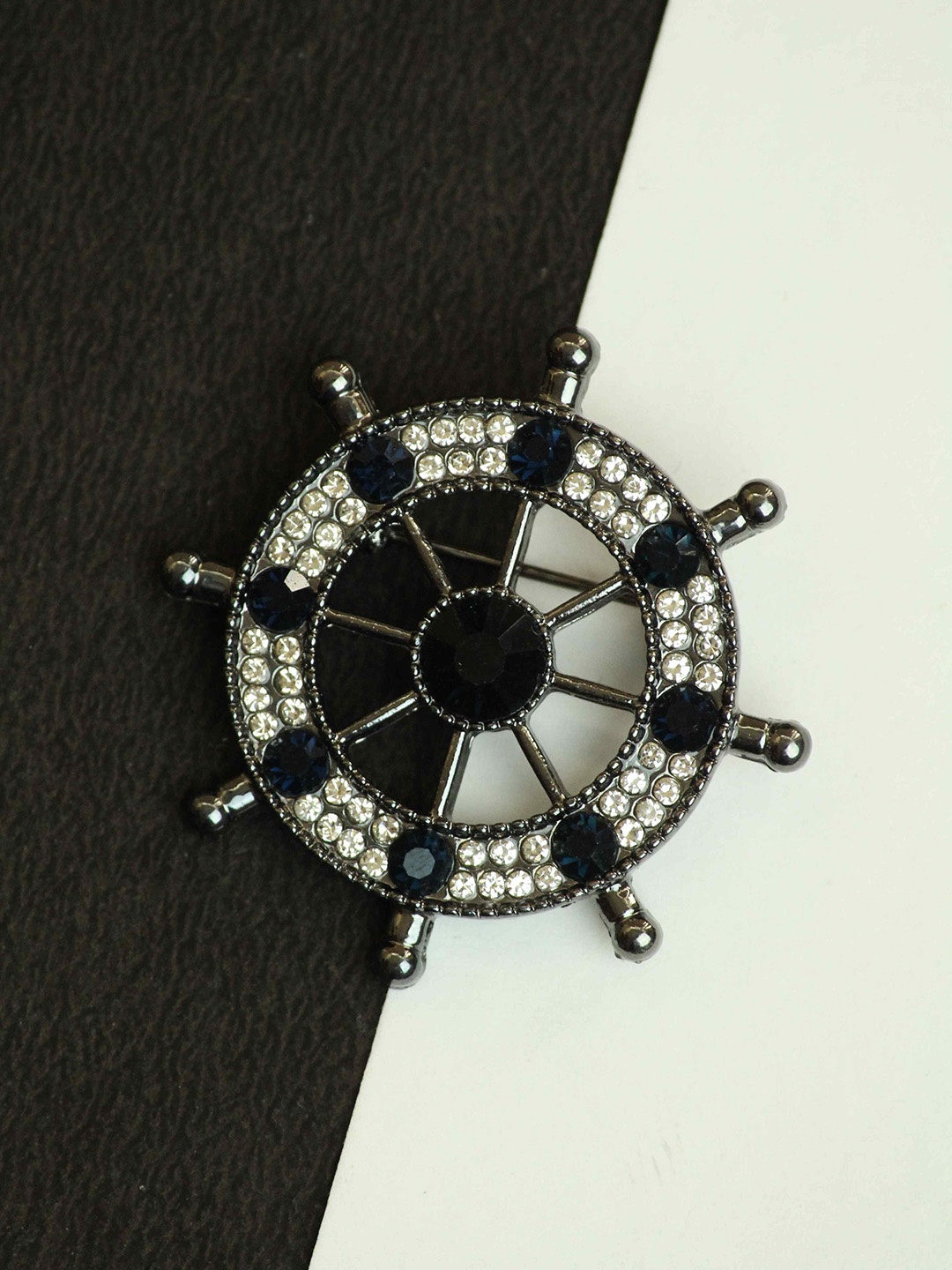

Tossido Men Helm Stone Studded Brooch, Black